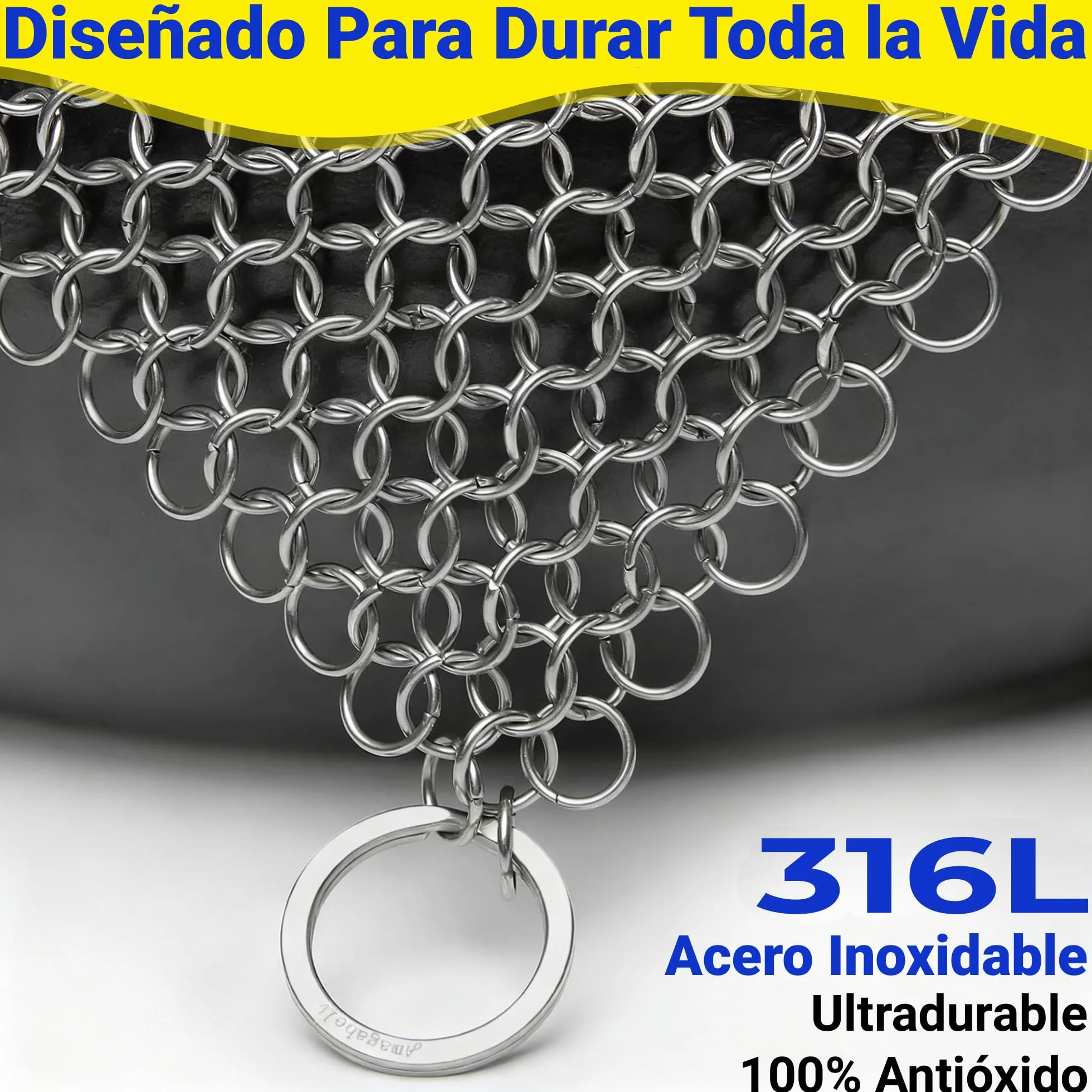 Amagabeli Limpiador de Hierro Fundido Acero Inoxidable 20x15,2cm Depurador Cota de Malla Parrillas Sartenes Hornos Holandeses