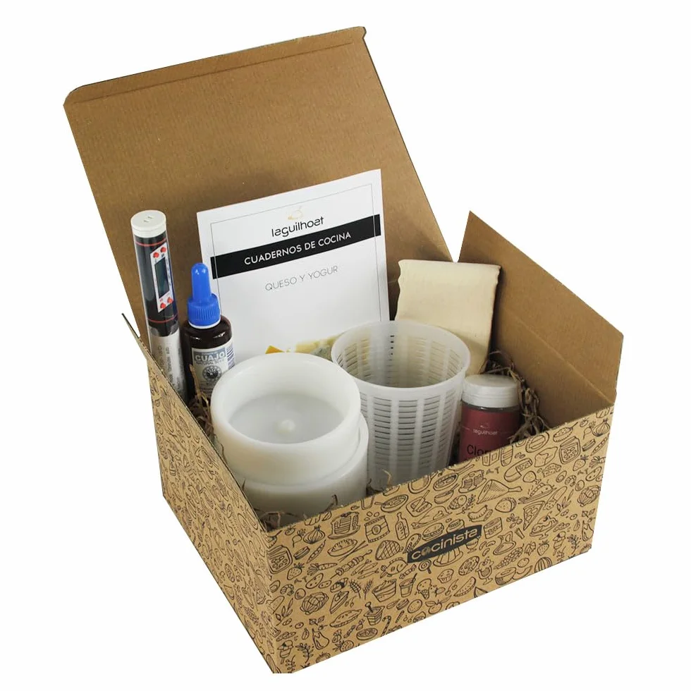 Cocinista Kit para hacer queso casero estándar con moldes, fermentos, cuajo, termómetro y tela Incluye cuaderno recetas para queso fresco, untable y curado