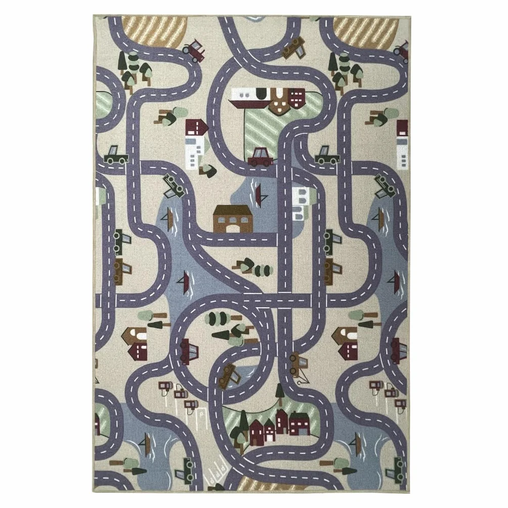 Alfombra Infantil Poble – diseño de Pueblo en Nylon Resistente– Ideal para Jugar con Coches– Segura, Lavable y Llena de Aventuras (200 x 200 cm)