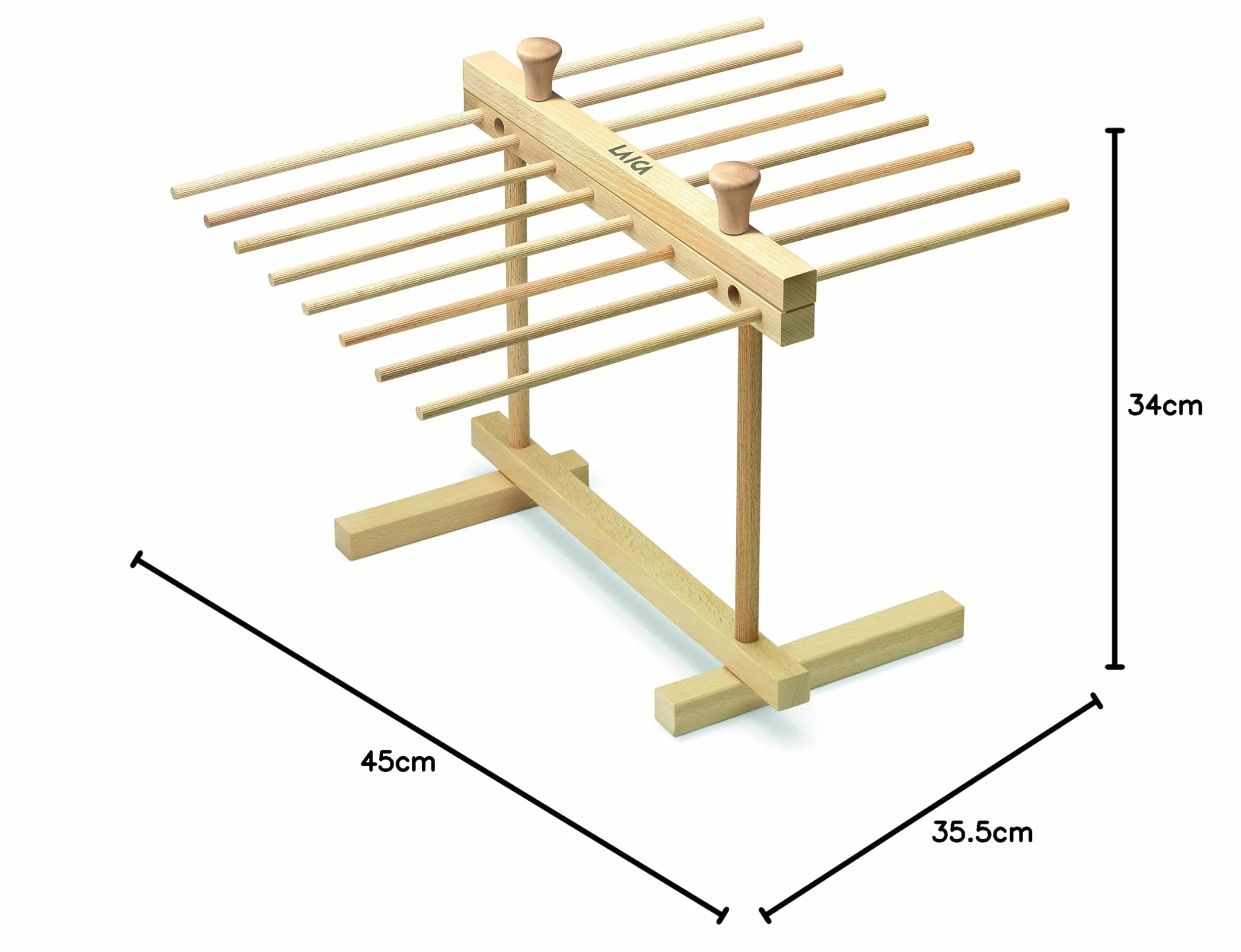 Laica APM002 Secador de Pasta en Madera de Haya con 16 Brazos de 21 cm, facil de montar y plegar, natural, 31 x 44.5 x 35.5 cm