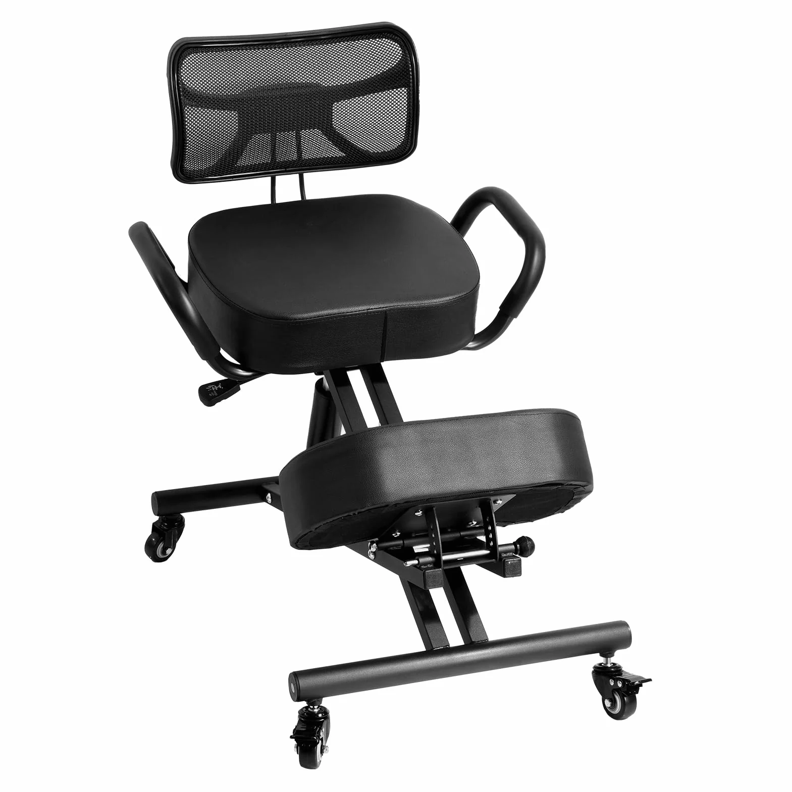 Silla de rodilla ajustable con respaldo y cojín de malla – Taburete para rodillas de 4 niveles y marco estable 100 kg – Silla ergonómica para estudio, escuela y área de belleza