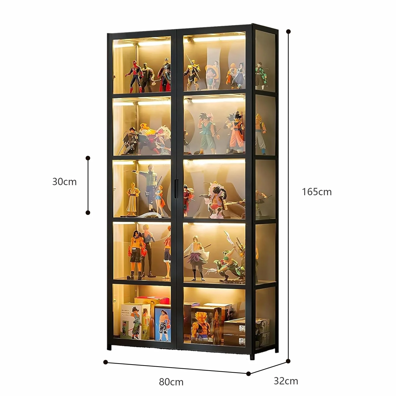 Vitrina de 5 pisos de pie, armarios Curio, estantería con puertas, puertas acrílicas transparentes, vitrina de coleccionista para sala de estar, oficina, libros, sala de juegos (Doble puerta negra)