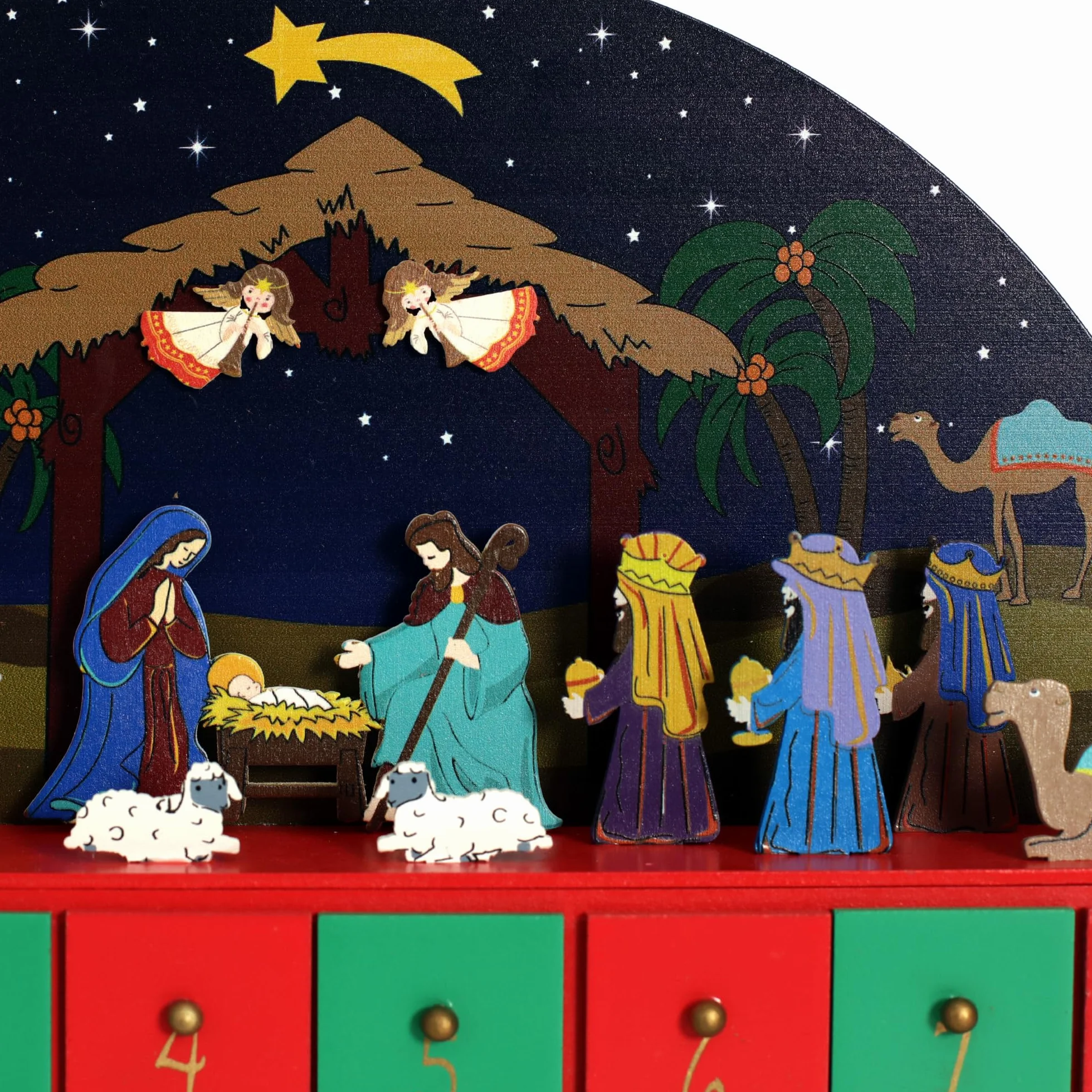 PE Caja de calendario de Adviento de madera de Navidad, belén, decoración de mesa, cuenta regresiva, regalos de vacaciones, decoración del hogar para adultos y niños