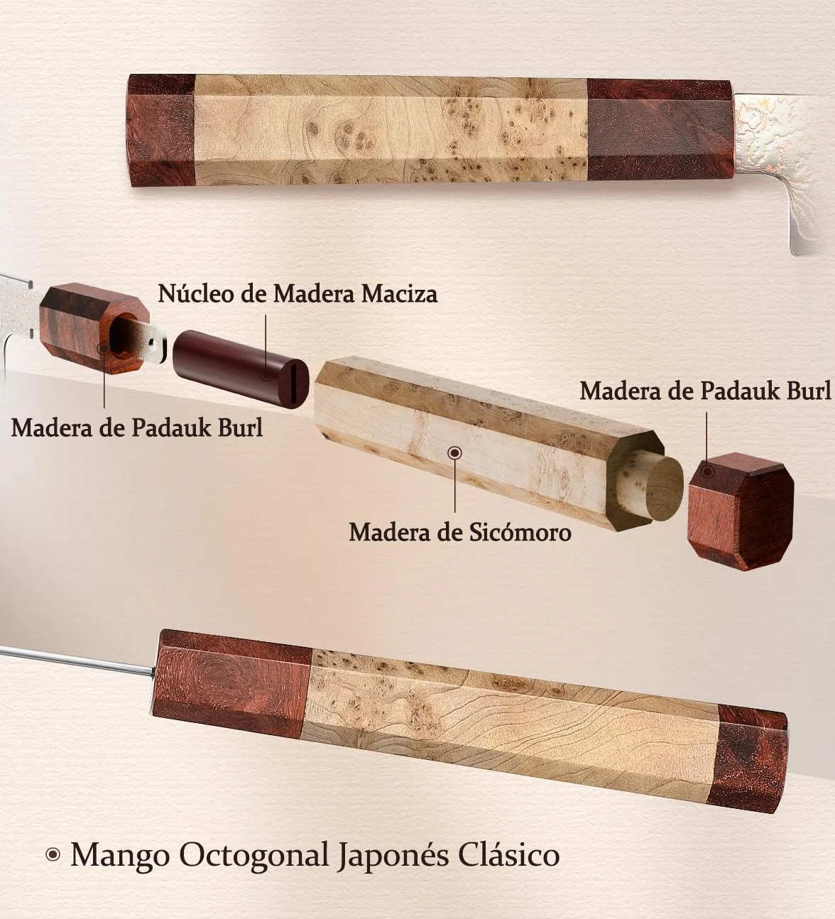 HEZHEN Damasco Cuchillos Universales, Cuchillos Cocina Damasco de Cobre, Cuchillo de Fruta para Pelarr con Caja de Madera, Mango de Octogonal