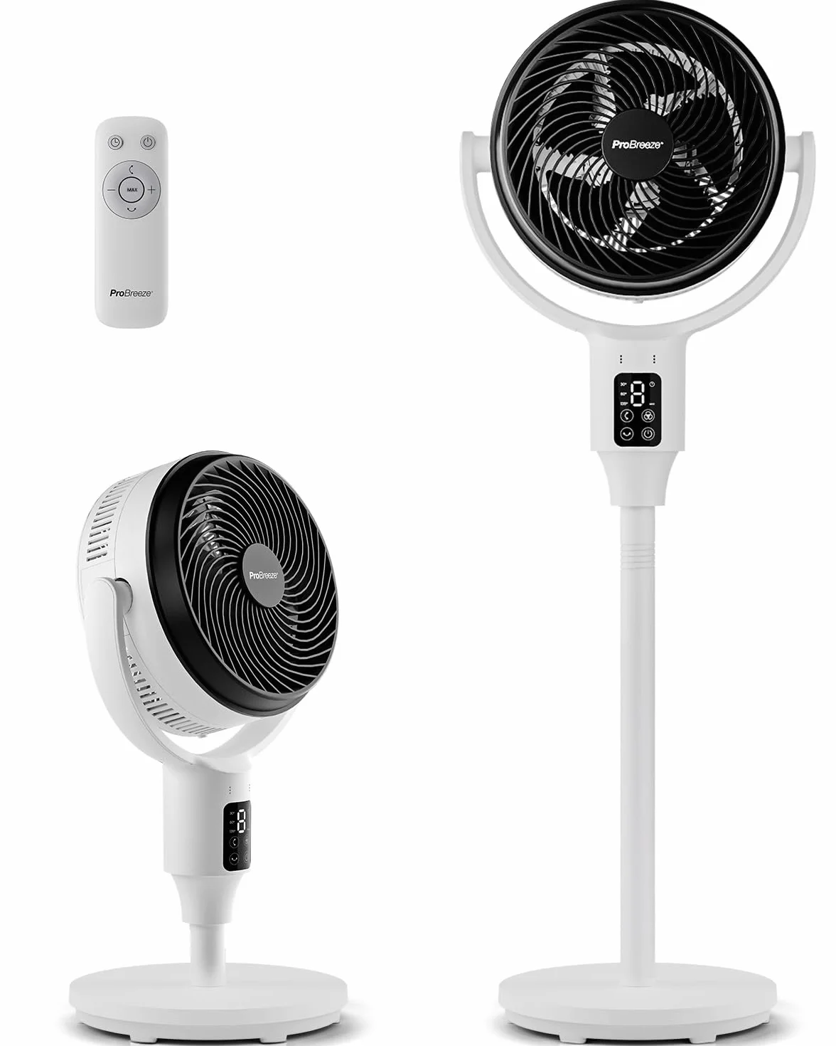 Pro Breeze AirFlo Ventilador de Pie Silencioso con altura ajustable 108-60cm, Pantalla LED, Mando a distancia, 9 Velocidades, Oscilación Vertical y Horizontal – Hogar y Oficina