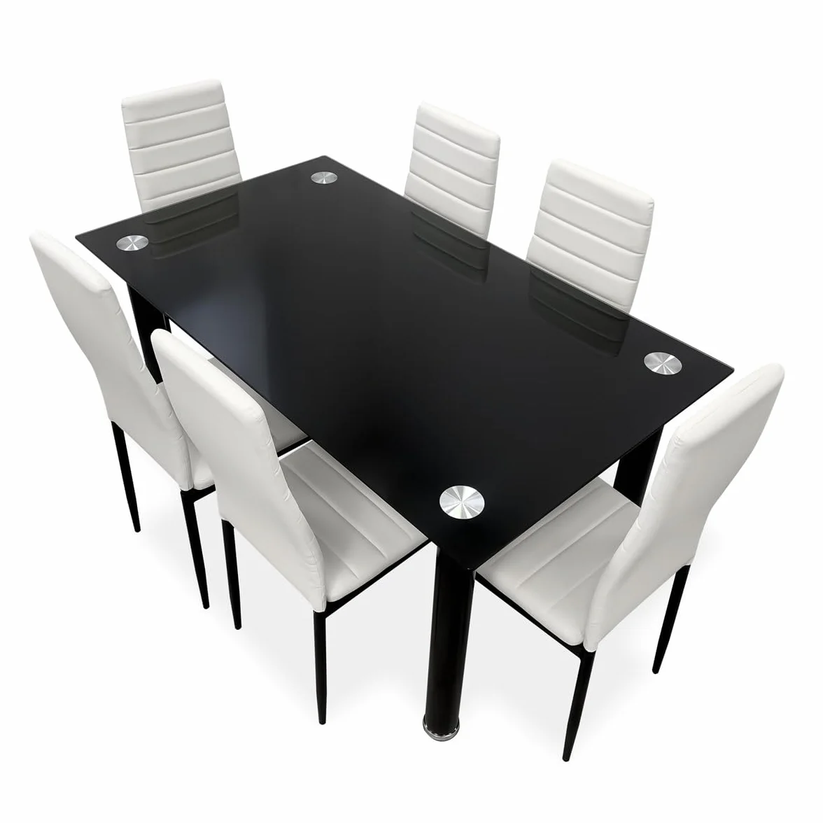 Duérmete Online - Pack Mesa de Cristal de Comedor o Cocina + 6 Sillas Color Blanco a Juego, Modelo Döme, Prácticas y Funcionales