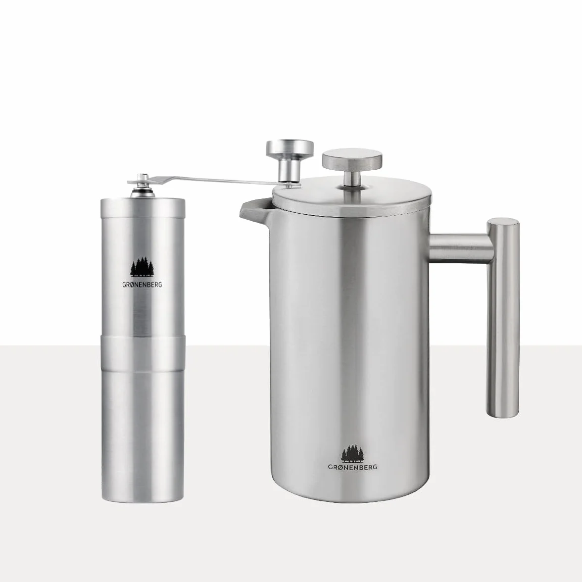 Groenenberg Pack ahorro 1 | Cafetera francesa 1l + Molinillo de café manual | Prensa francesa (acero inox) con filtros de repuesto