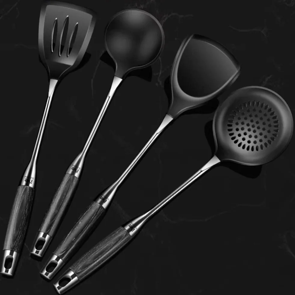 Juego de espátulas de silicona, resistentes al calor, sin BPA, cuchara ranurada y espátula para cocinar, apto para lavavajillas, paquete de 4