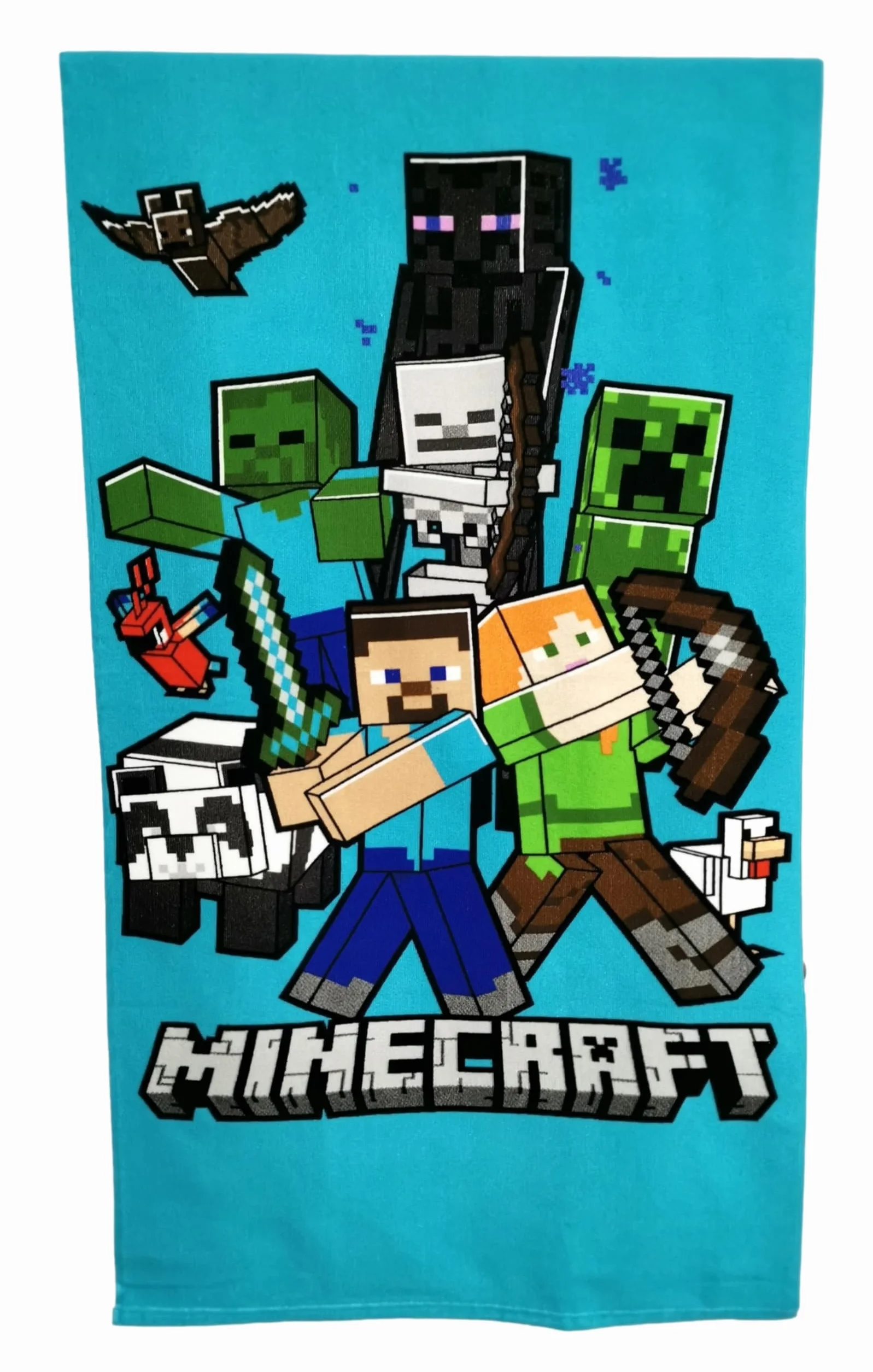 Toalla de baño infantil Minecraft Steve Alex 70 x 140 cm poliéster