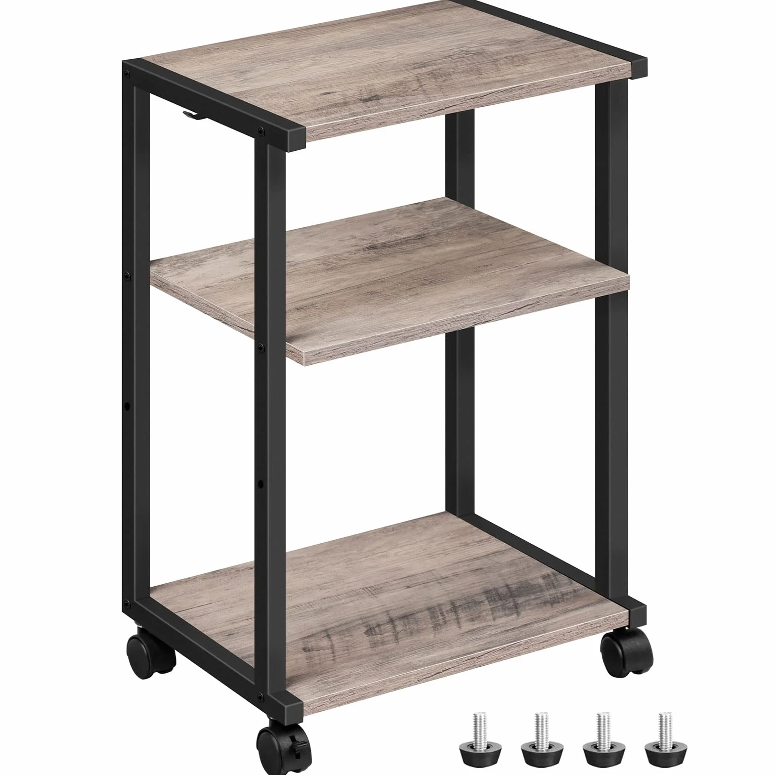 HOOBRO Soporte para Impresora, Carro de Impresora de Escritorio de 3 Estantes, con Pies Ajustables y Ruedas Bloqueables, para Oficina, Salón, Cocina, Estilo Industrial, Greige y Negro EBG28PS01N1