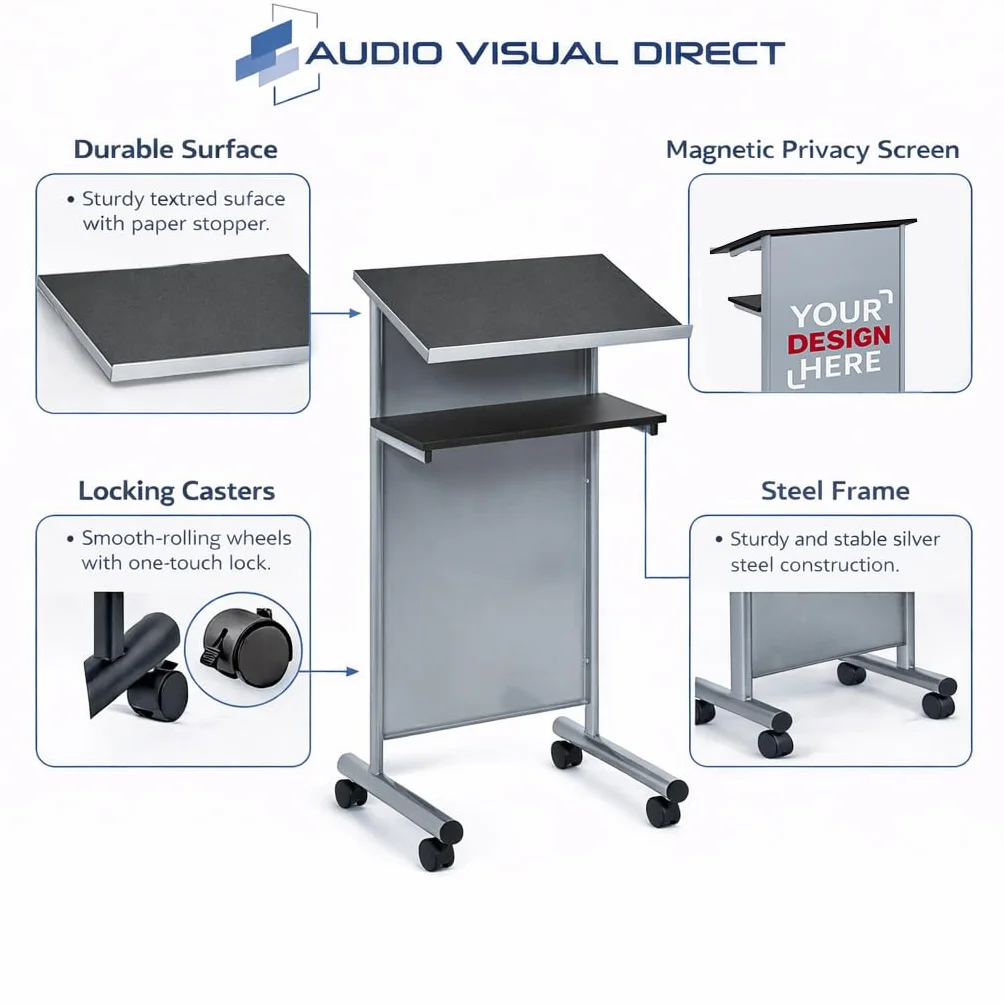 Audio-Visual Direct Atril con Ruedas y Estante de Almacenamiento