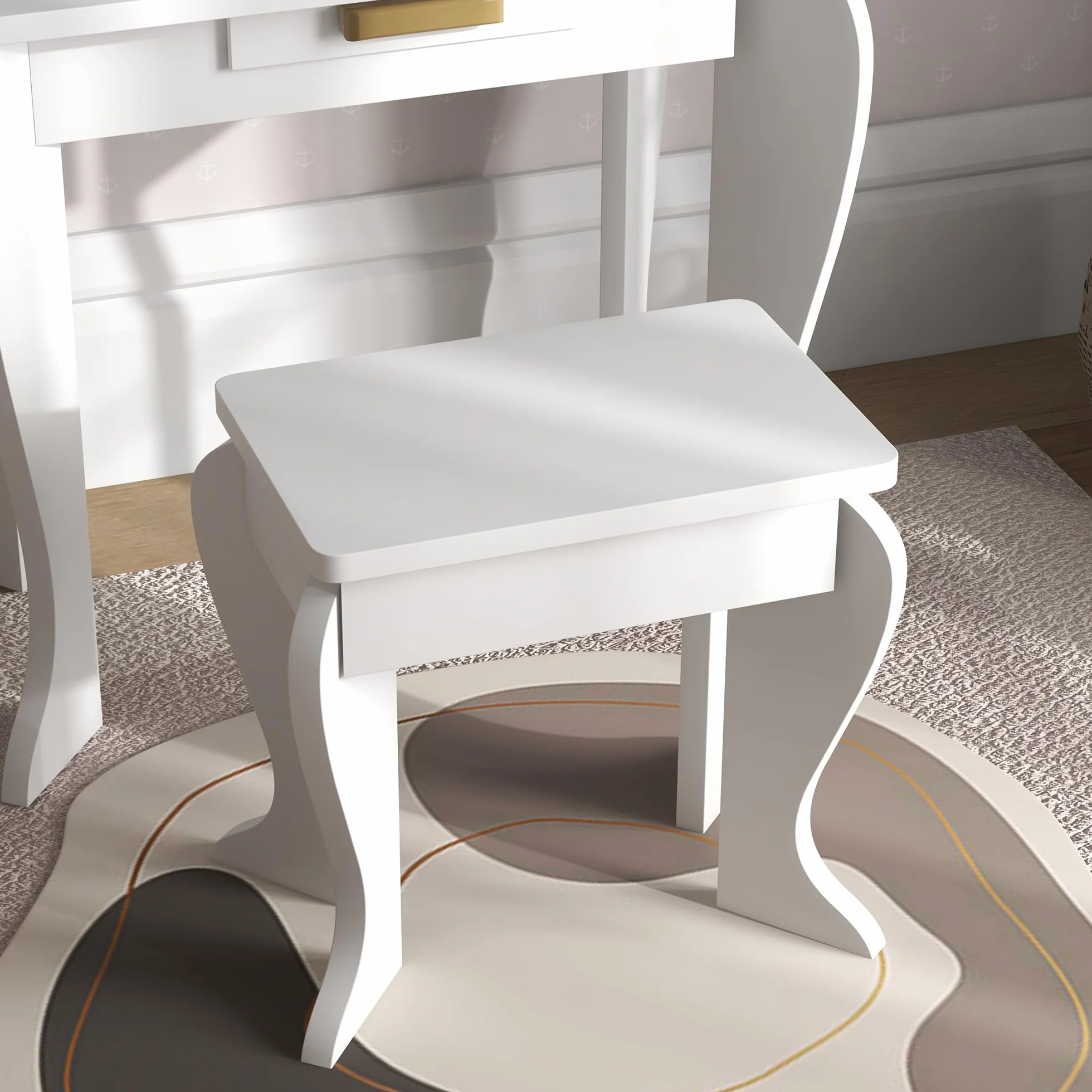 HOMCOM Tocador Infantil con Taburete y Espejo, Cajón, Mesa de Maquillaje para Niñas 3-6 Años, Blanco