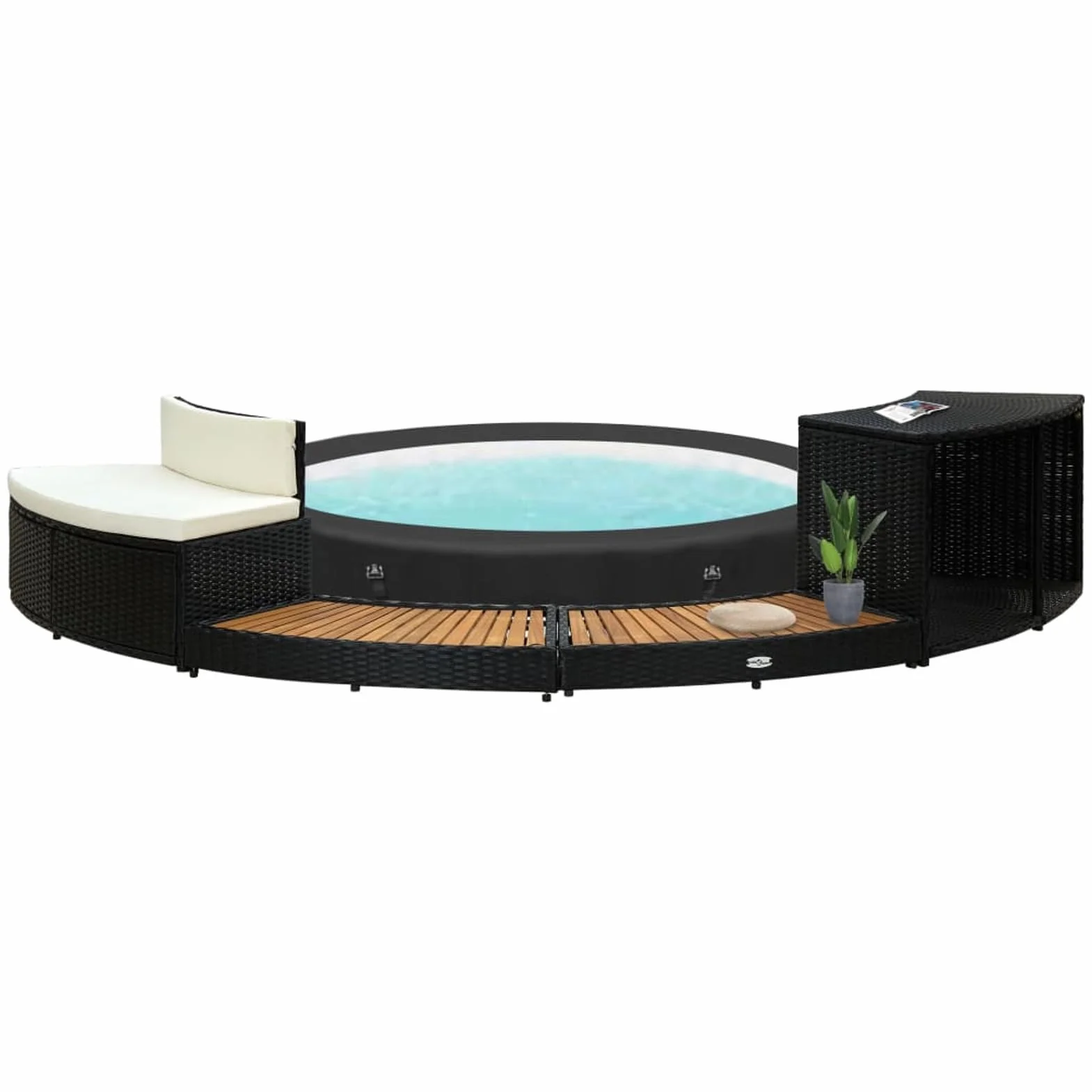 Borde de spa negro de poliratán y madera de acacia, muebles para interior y exterior para casa o salón muebles para interior/exterior