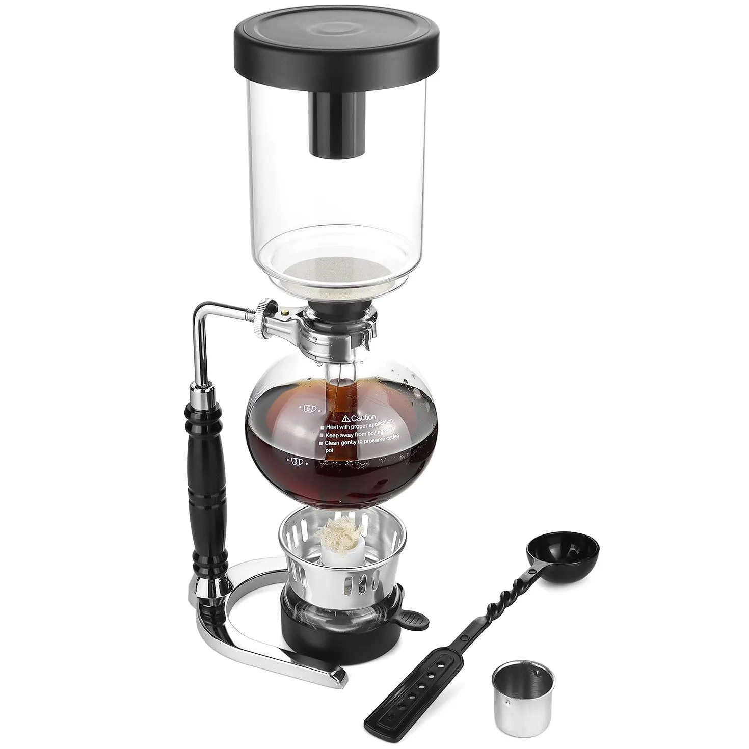 QWORK Cafetera de sifón de 5 tazas (600 ml) – Cafetera de sifón de vidrio de borosilicato con abrazadera de amortiguación ajustable, resistencia a altas temperaturas, sifón de vidrio de mesa para café