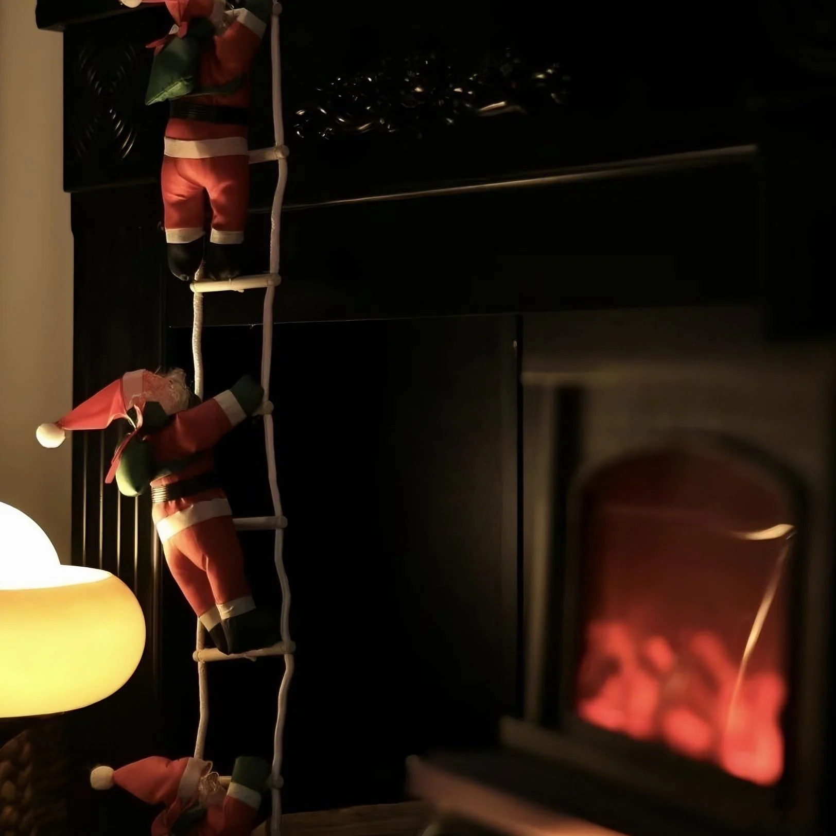 Papá Noel escalando con escalera – Juego de decoración navideña móvil para ventanas, chimenea
