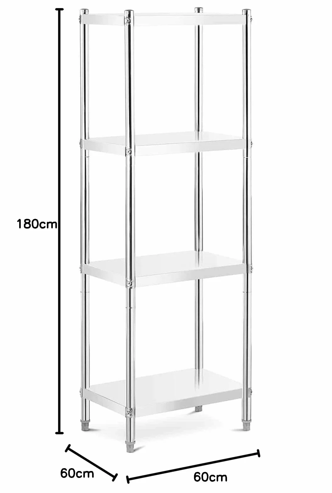 Royal Catering Estantería De Metal Estante Metálico RCER-6040 (Dimensiones: 60 x 40 x 180 cm, Hasta 200 kg, 4 estantes, Acero inoxidable)