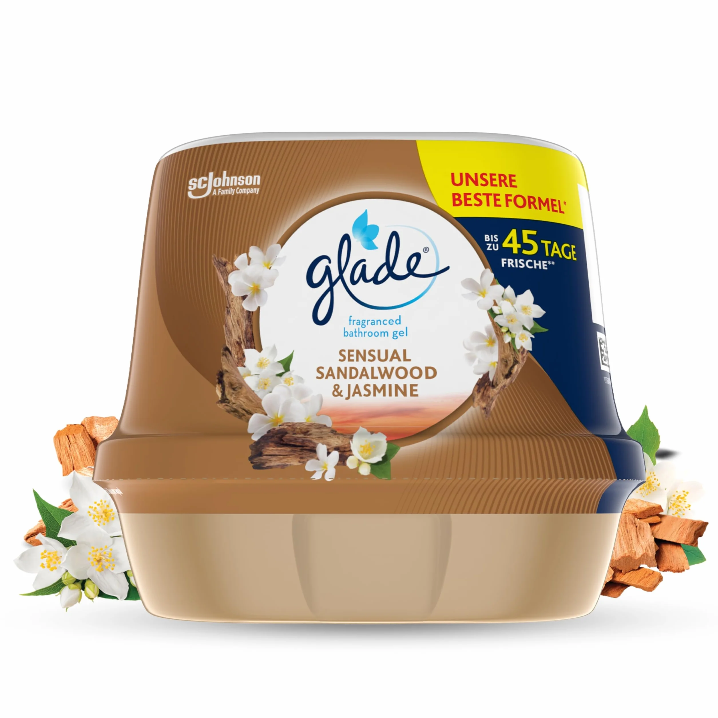 Glade Ambientador Gel de Baño Absorbeolores Sensual Sandalwood & Jasmine 45 Días Aceites Esenciales 1 Gel