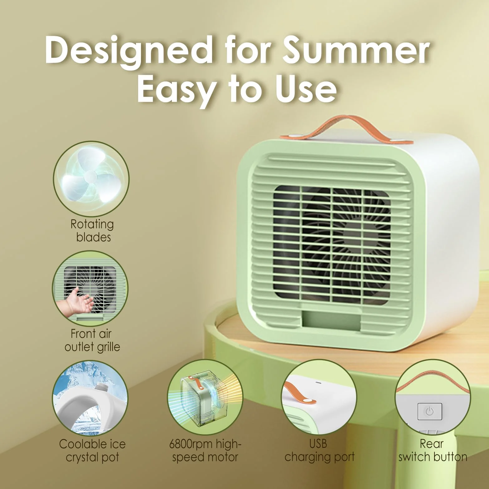 Mini Enfriador de Aire Portátil USB Ventilador 3 Velocidades Silencioso Recargable