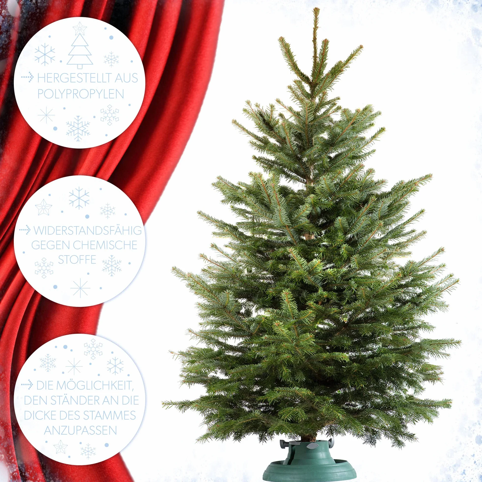 KADAX Soporte para árbol de Navidad con depósito de agua, estable de plástico resistente para árboles, moderno soporte para árbol de Navidad, varios tamaños, verde (altura del árbol de hasta 2,5 m)