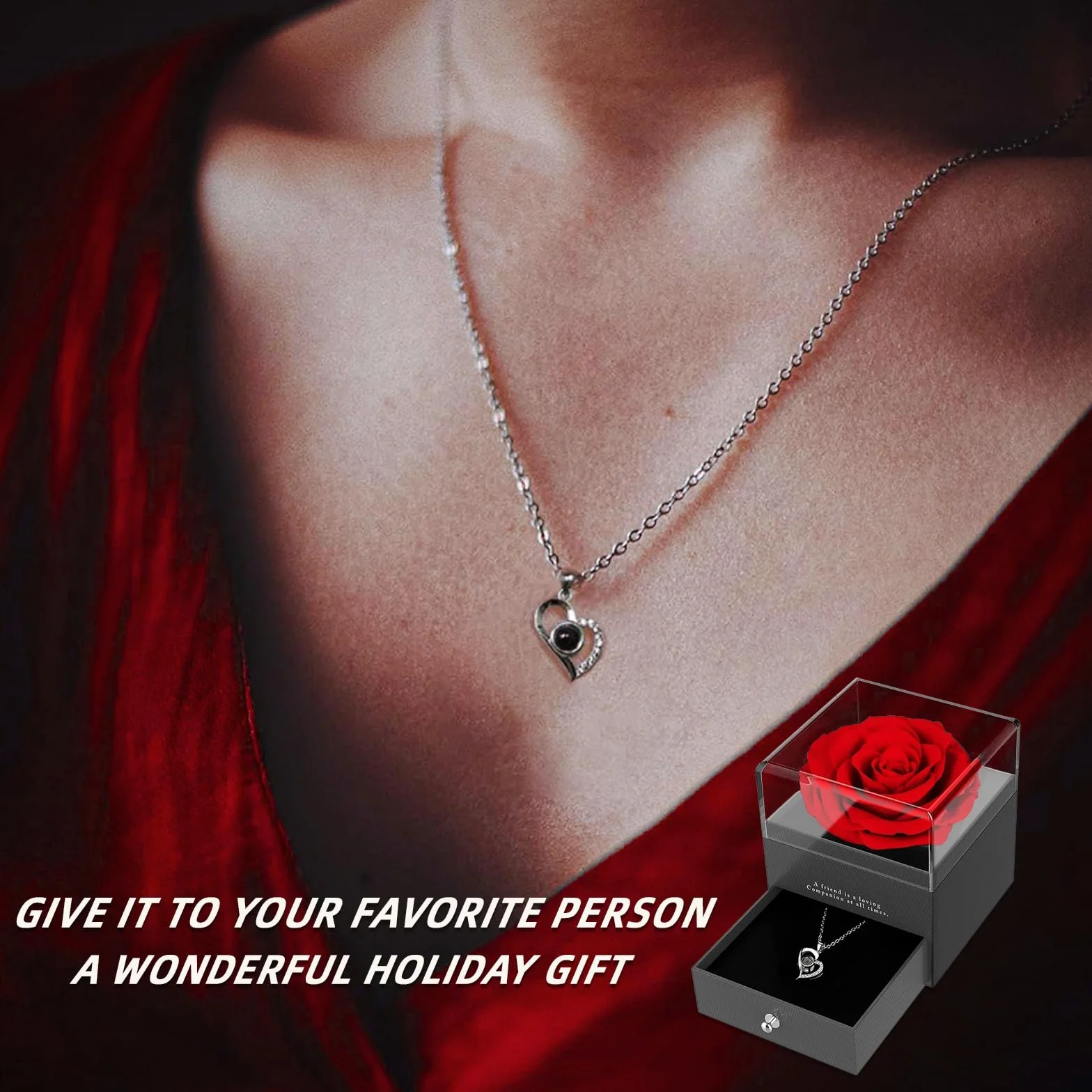 Caja con Flores Estabilizadas Collar Corazón de Perno Regalo Mujer