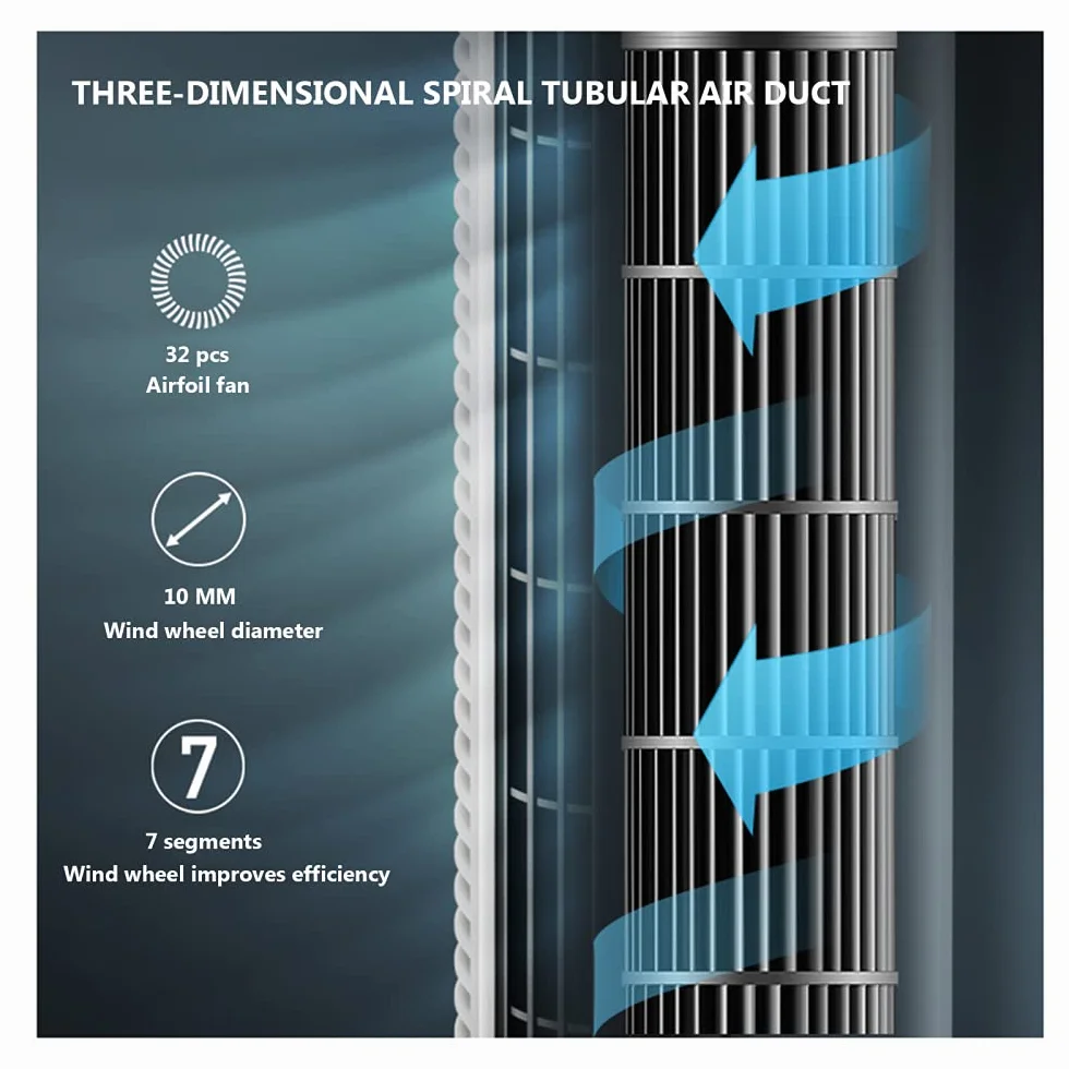 ZXCVB Ventilador De Torre Oscilante,90cm, Oscilación De 80° 45W, 3 Velocidades, 3 Modos Ventilador Super Silencioso,Ventilador Columna Con Mando A Distancia,110cm