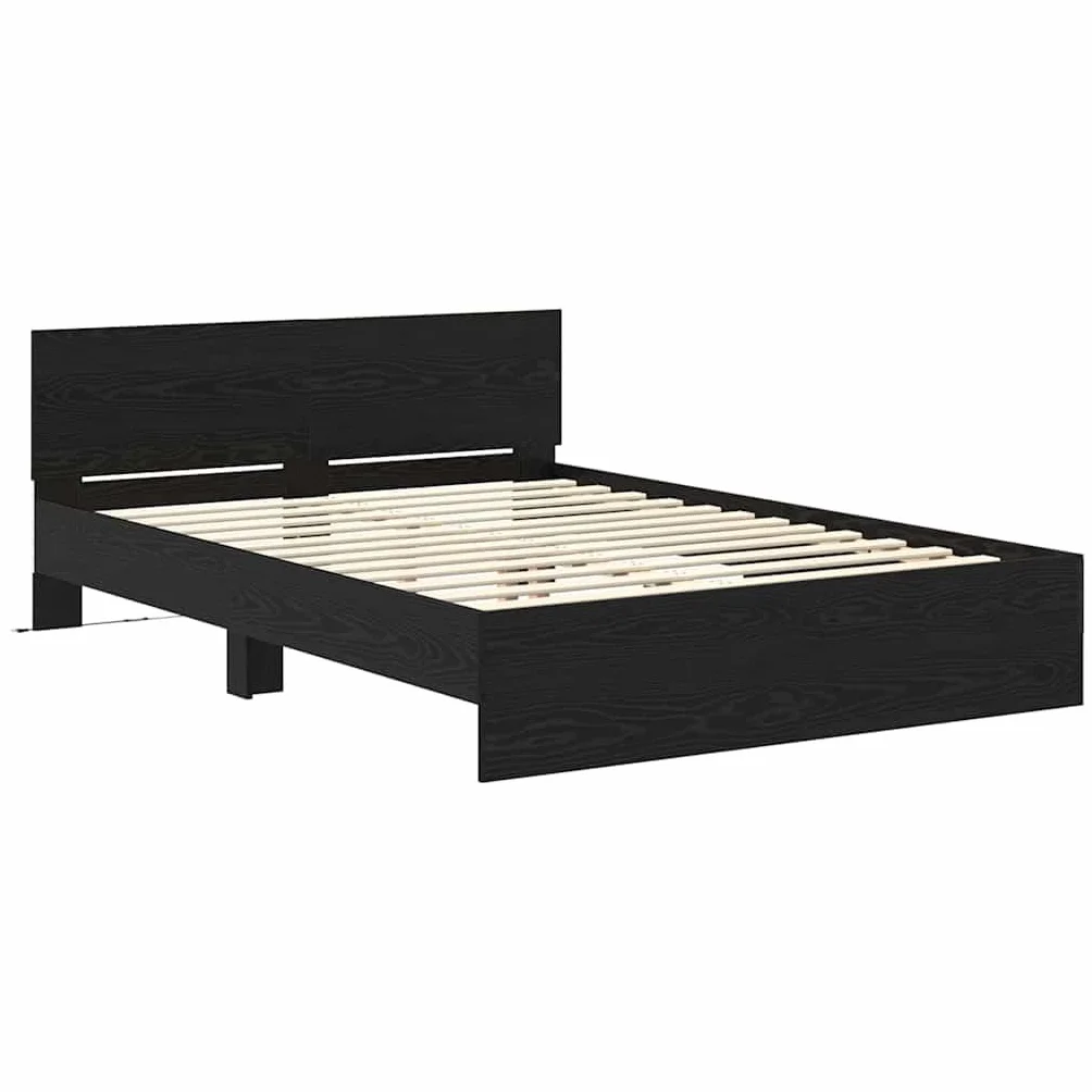 Estructura de cama LED de roble negro, 120 x 190 cm, con luces que cambian de color, diseño moderno y estable de madera para jóvenes y habitaciones de invitados
