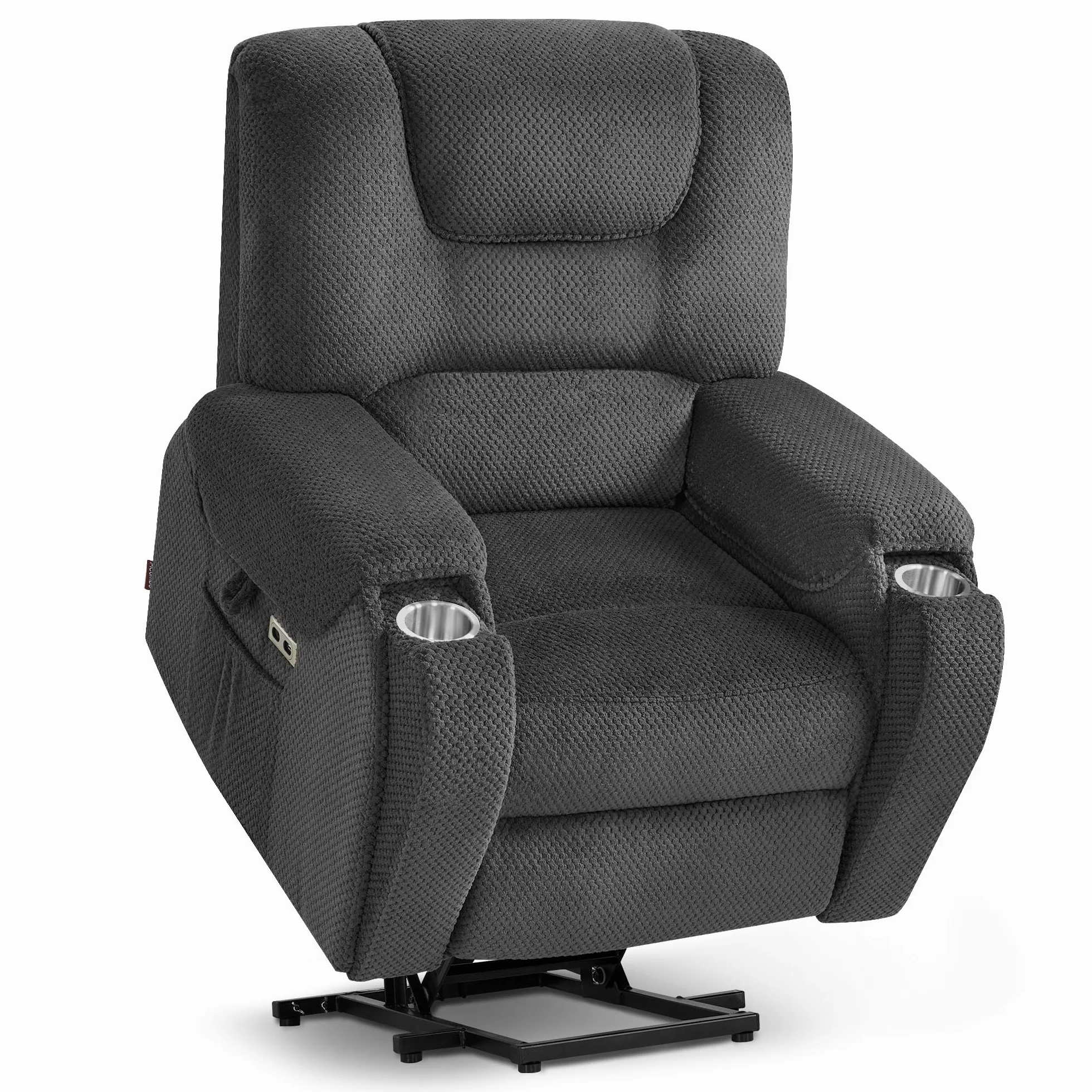 M MCombo Sillón eléctrico con Ayuda para levantarse, con Masaje y calefacción, sillón de Relax con función reclinable hasta 145° 35D, cojín de Espuma Completa, Soporte Oculto 7252 (Tela, Gris Oscuro)