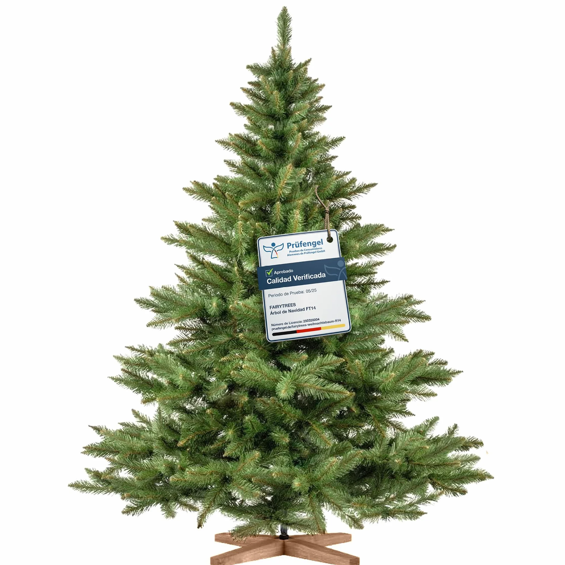 FairyTrees Árbol Artificial de Navidad Abeto Nordmann, Tronco Verde, Soporte de Madera, 180cm, FT14-180