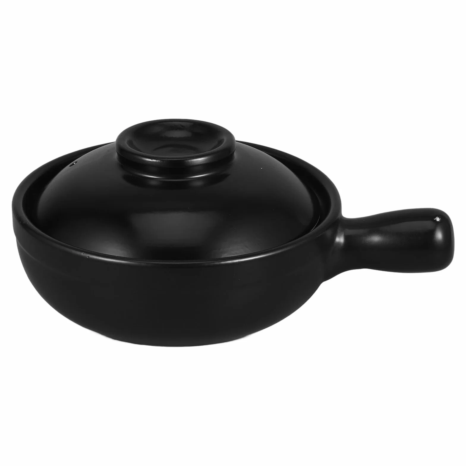 Olla de Barro Tradicional China de 900ml con Tapa, Cerámica | Negra, para Arroz y Gachas, Uso en Cocina y Microondas, Estilo Clásico