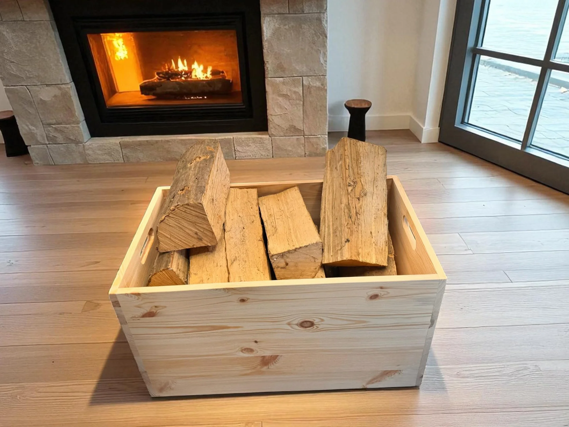 weeco Baúl de almacenamiento de madera con ruedas, 73 x 45 x 40 cm, madera de pino sin pintar, caja de almacenamiento multifuncional para leña, juguetes, mantas