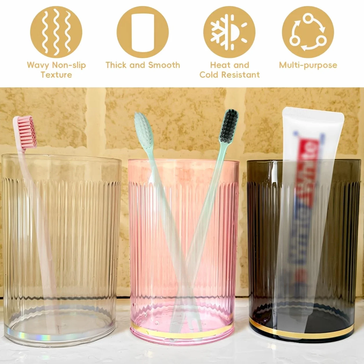 3 Vasos de Cepillo de Dientes de Baño Irrompible Plástico Reutilizable para Adultos Adolescentes y Niños