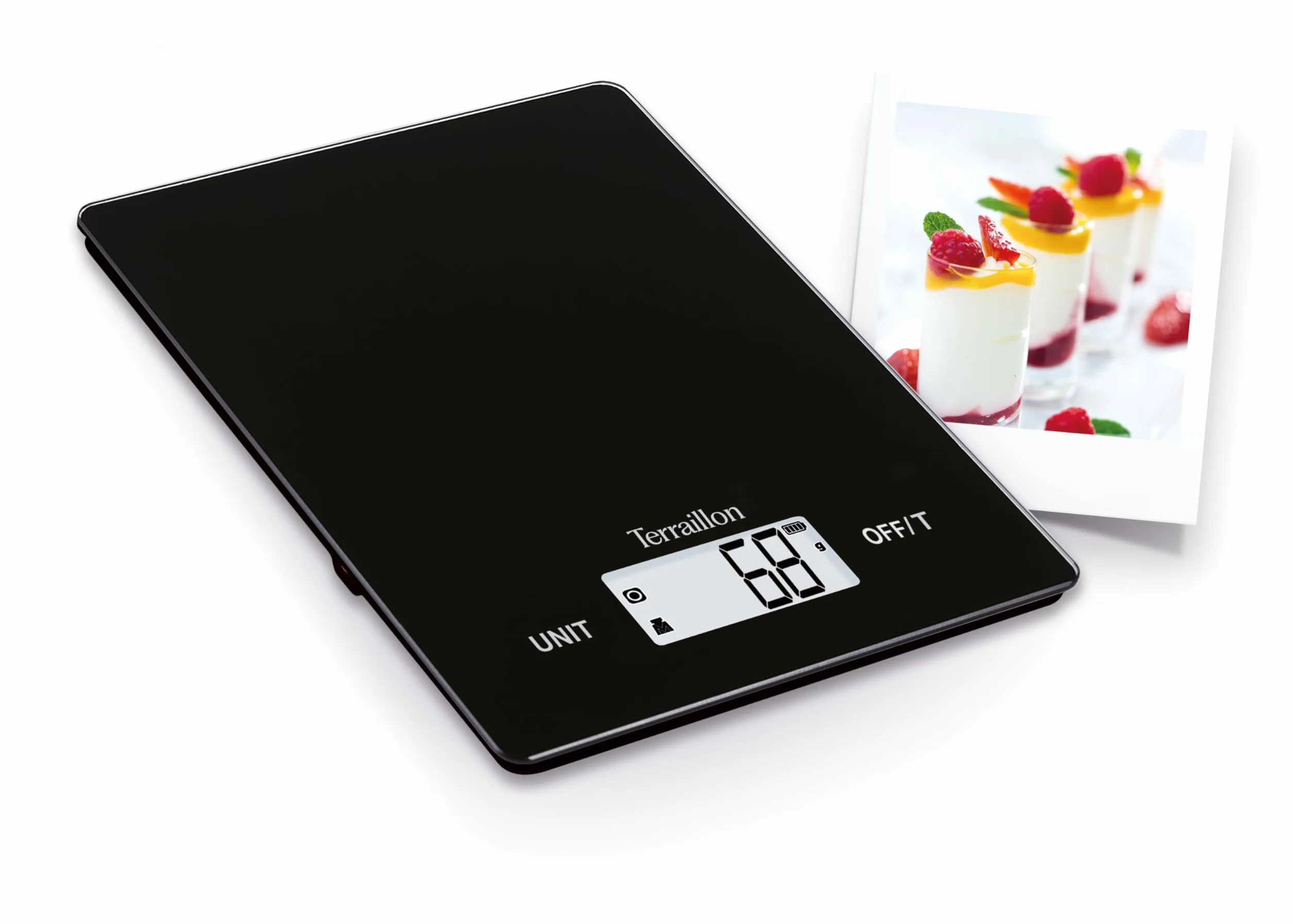 TERRAILLON SMART USB C – Báscula electrónica de cocina, recargable por USB, pantalla LCD retroiluminada, auto encendido, función tara y conversión líquida, capacidad 5 kg, graduación 1 g, color negro