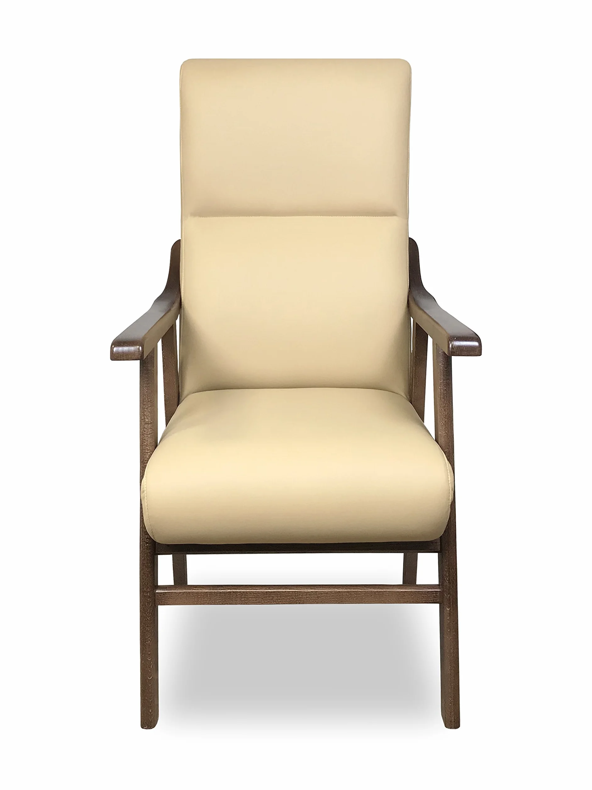 Boston, Butaca Clásica Beige con Reposabrazos. Silla Geriátrica para Comedor y Relajación. Estructura de Madera de Haya y Tapizado en Polipiel. Máximo 110 kg