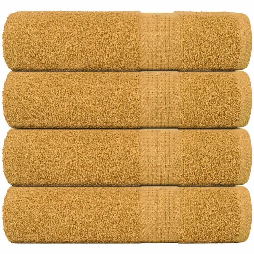 Toalla de ducha Frogn de algodón con hilado en anillo, dorado, 70 x 140 cm, juego de 4, 360 g/m², para invitados, sauna, playa y spa, absorbentes para secar