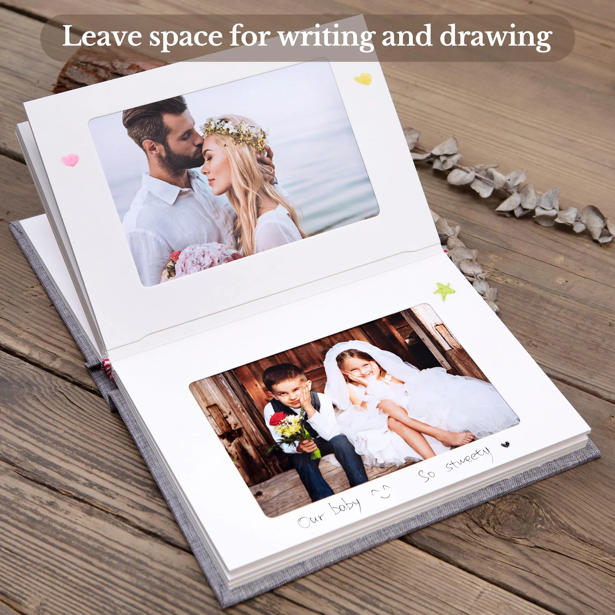 Pssoss Álbum de fotos pequeño de 10 x 15 cm con espacio para escribir, para 30 fotos, ideal para álbum temático de boda y álbum de fotos de bebé, color gris