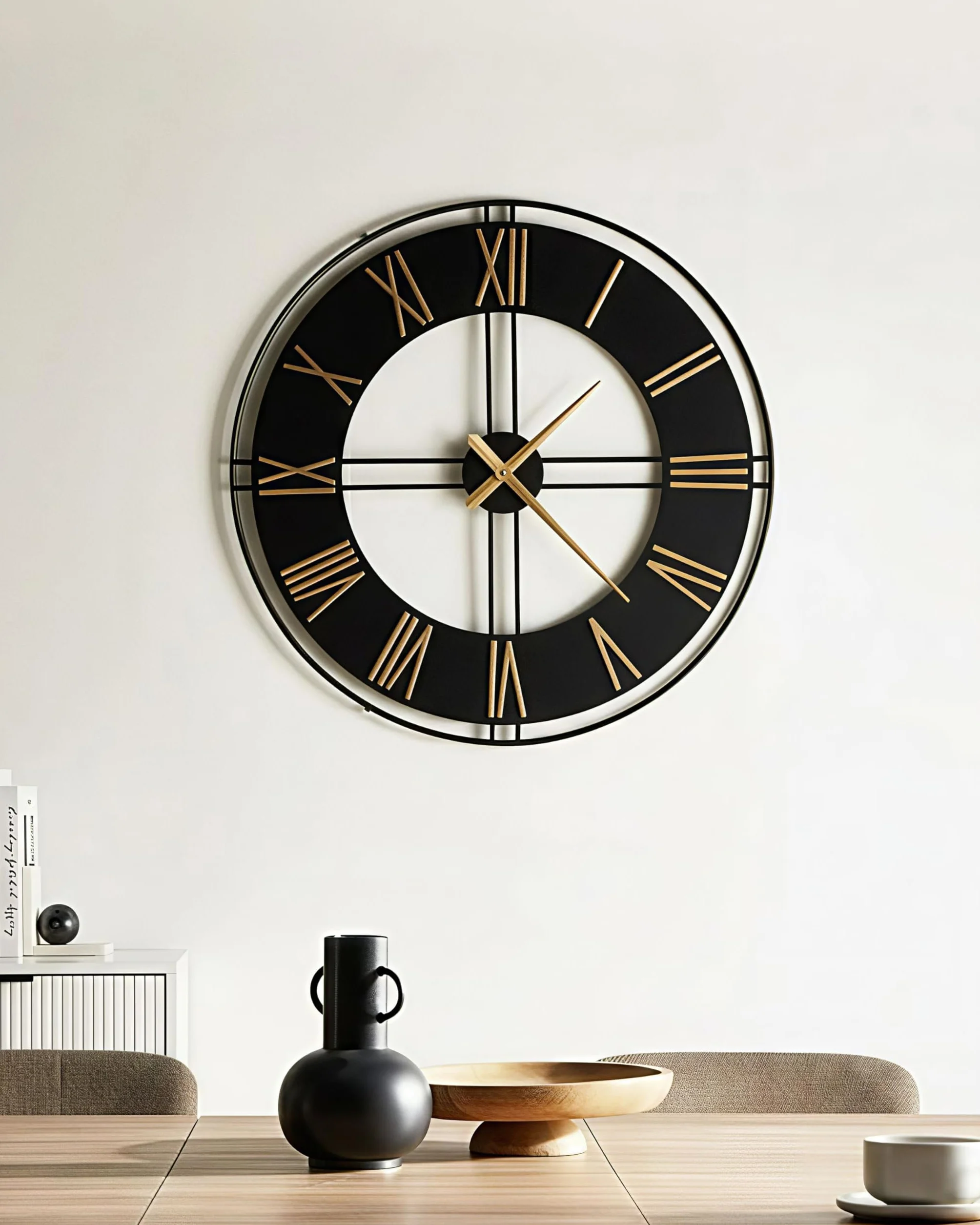 Beliani Reloj de Pared Moderno Colgante Estilo Industrial escandinavo Estructura de Metal Negro Perigny