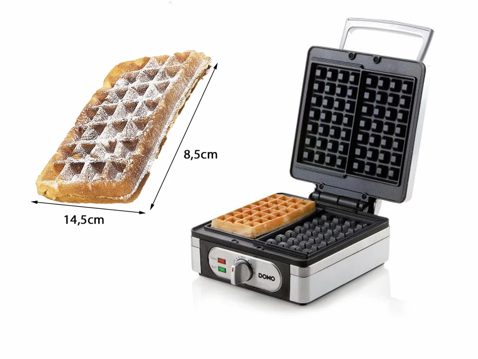 Gofrera 2 en 1 para gofres extragruesos (2,6 cm) y crujientes belgas en rectangulares – además de una práctica tenedor para gofres