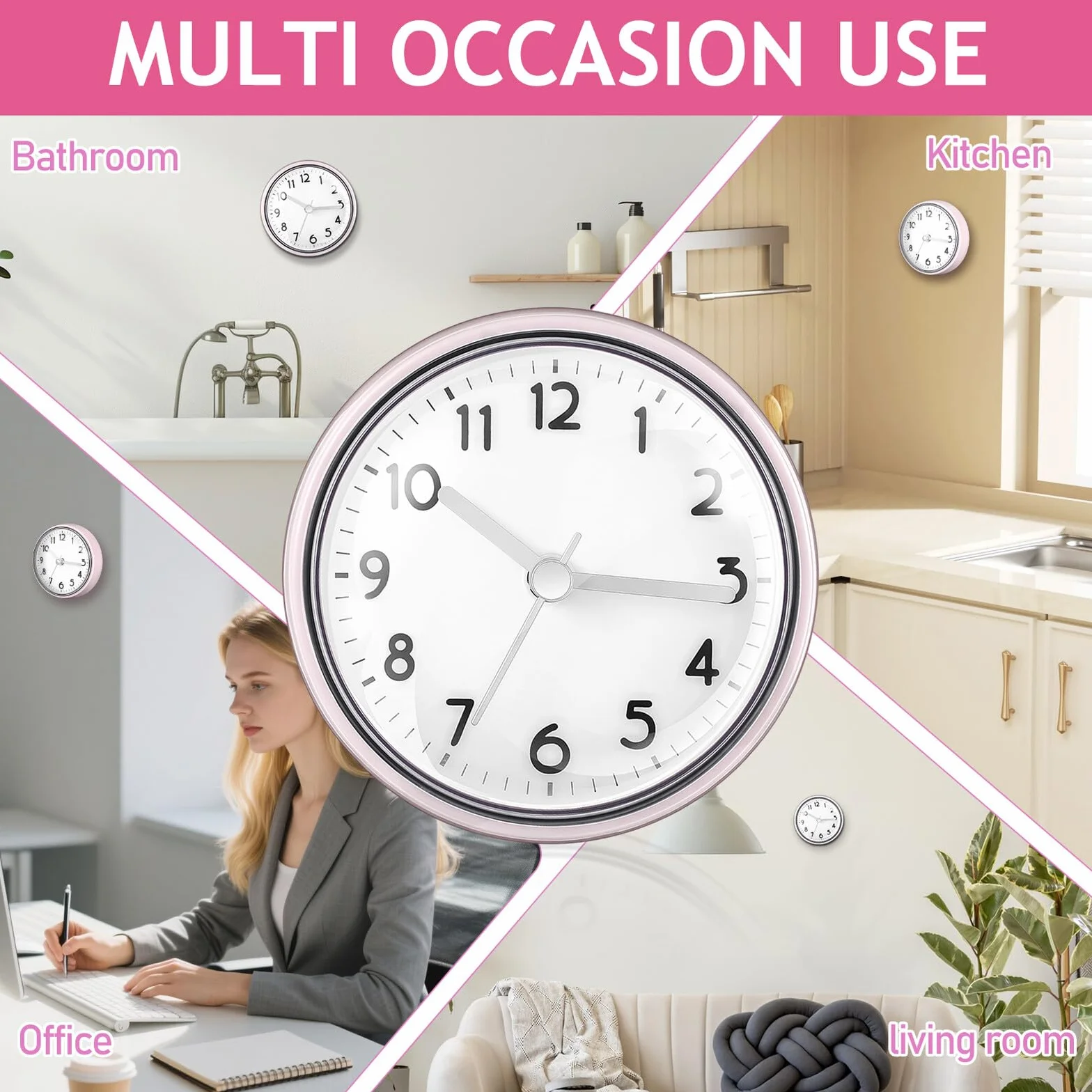 Zerodeko Reloj Mini de Pared Ventosa Resistente al Agua para Baño