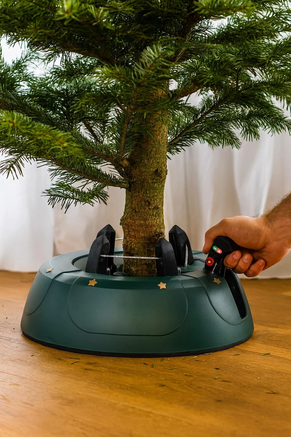 Brandsseller Soporte para árbol de Navidad, hasta 2 m, con mecanismo de palanca de pie, técnica de una cuerda y sistema de seguridad, verde