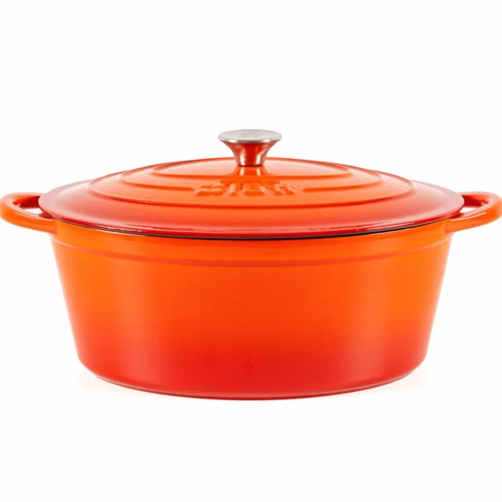 Cocotte Hierro Fundido Esmaltado Naranja. Olla Ovalada 33x11 CM - 6 L. Elegante, Resistente, Especial para Inducción y Apta para todos tipo de Cocina