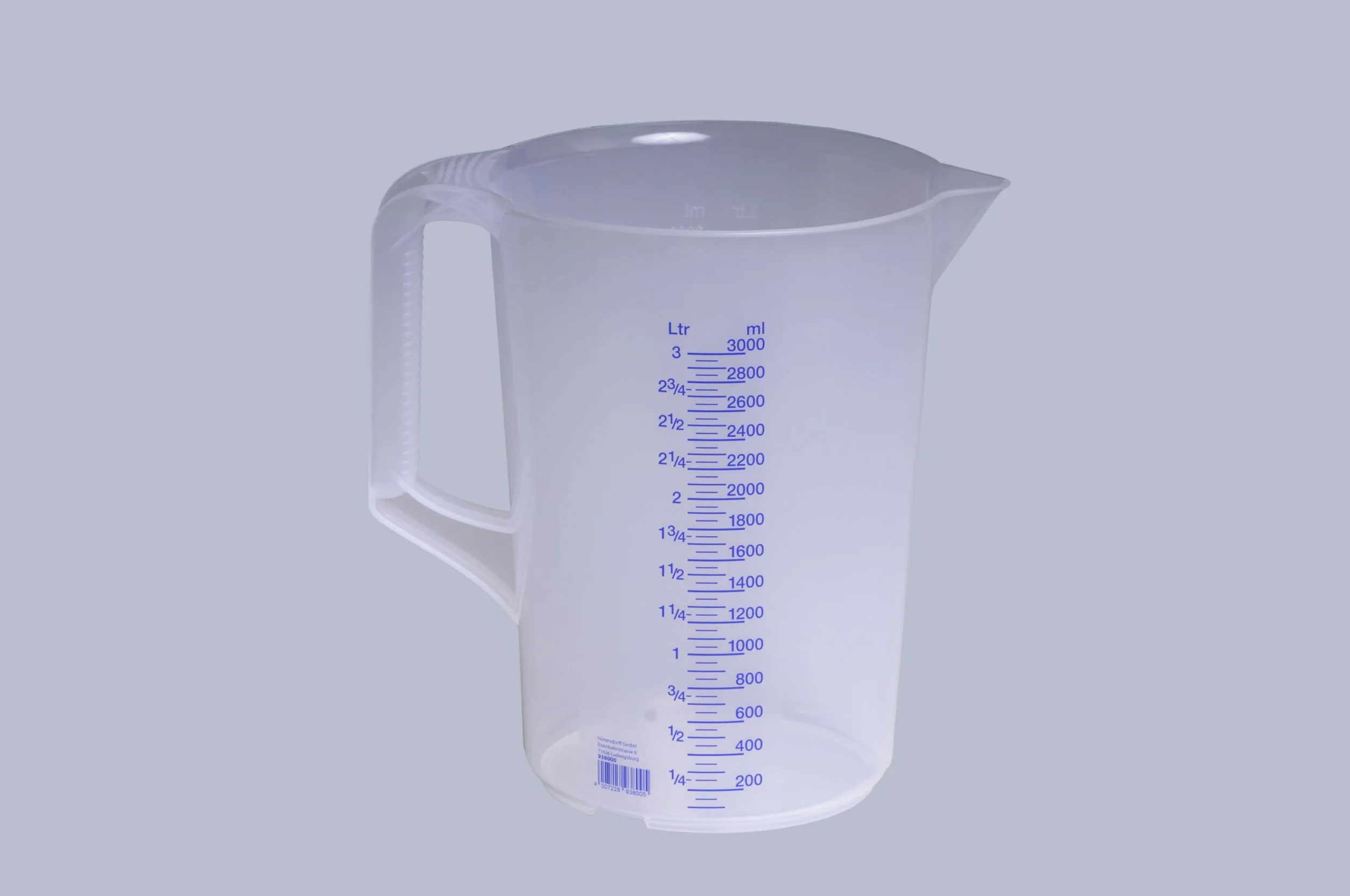 Hünersdorff Jarra medidora de polipropileno 3000 ml PP transparente apilable