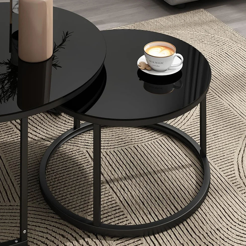 Vicco Conjunto de Mesa de Centro Montreal, Negro Brillo Intenso, 77 x 77 cm 2 Partes, Plegable para Ahorrar Espacio y combinable de Forma versátil