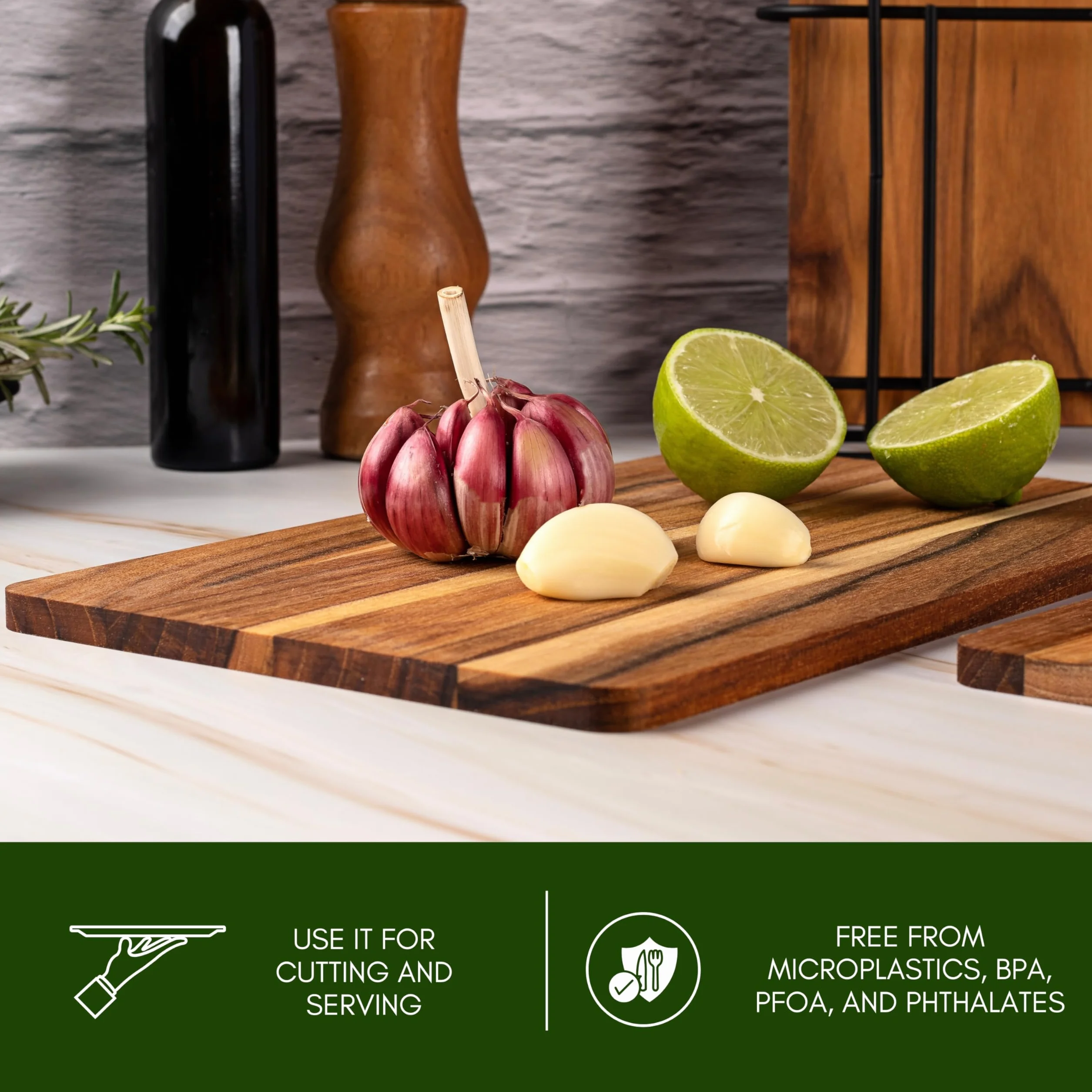 Erreke Set de 3 Tablas Reversibles de Madera de Teca para Cortar Cocina