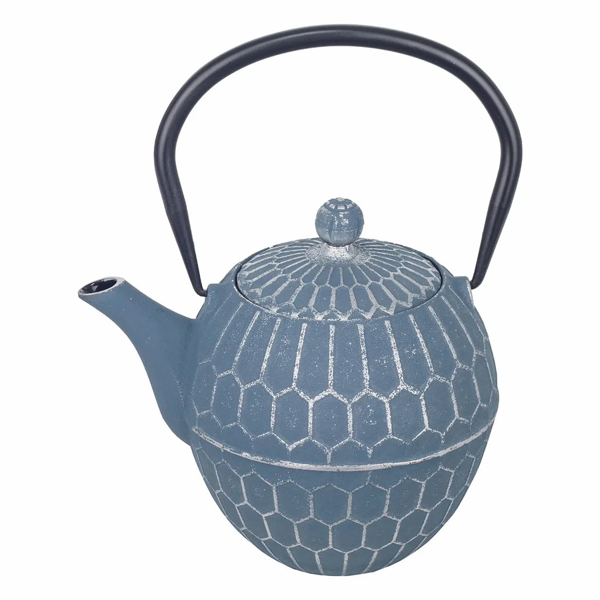 Tetera con Filtro Infusor 1,3L, Hierro Fundido Azul Gris, Té Japonés Oriental, Decoración Etnica Elegante, 17 cm