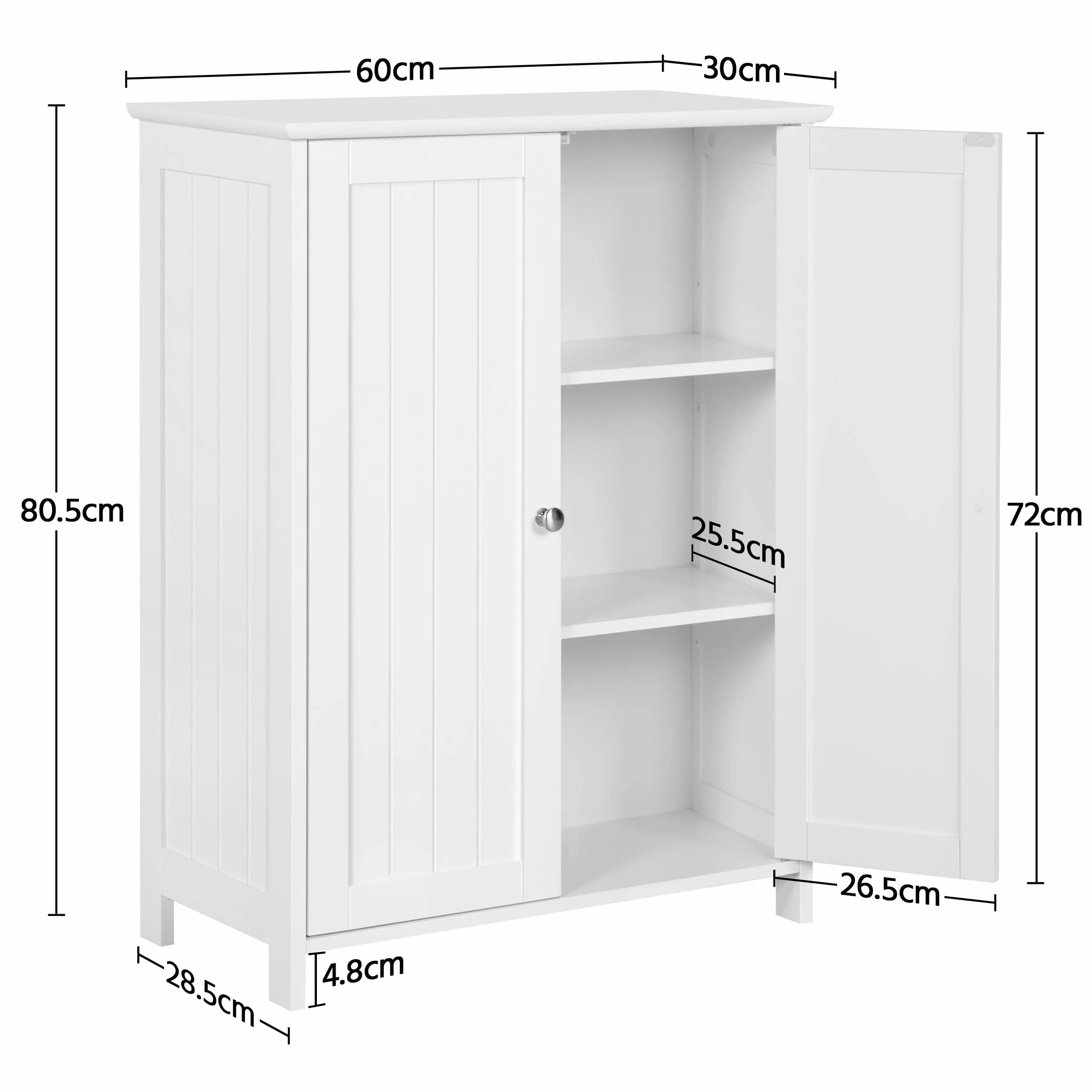 Yaheetech Armario Baño Mueble Baño de Suelo Mueble Auxiliar Cocina con 2 Puertas Cajoneras para Salón Pasillo Entrada Blanco 60 x 30 x 80 cm