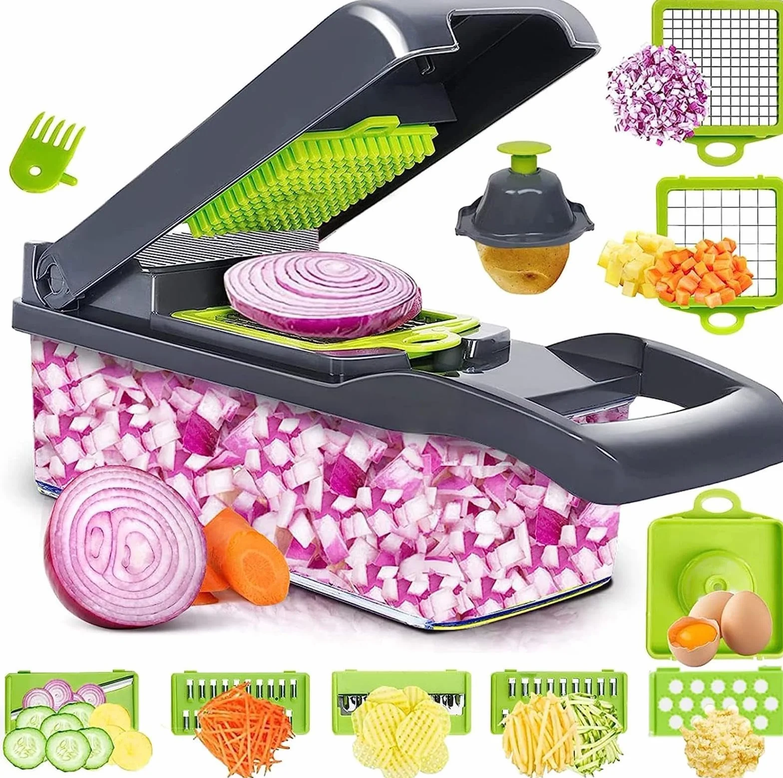 Picadora Verduras Todo en Uno, Rebanadora Mandolina Multifuncional, Cortadora Frutas, Cebolla, Ajo, Zanahoria, Patata, Tomate, Fruta, Ensalada