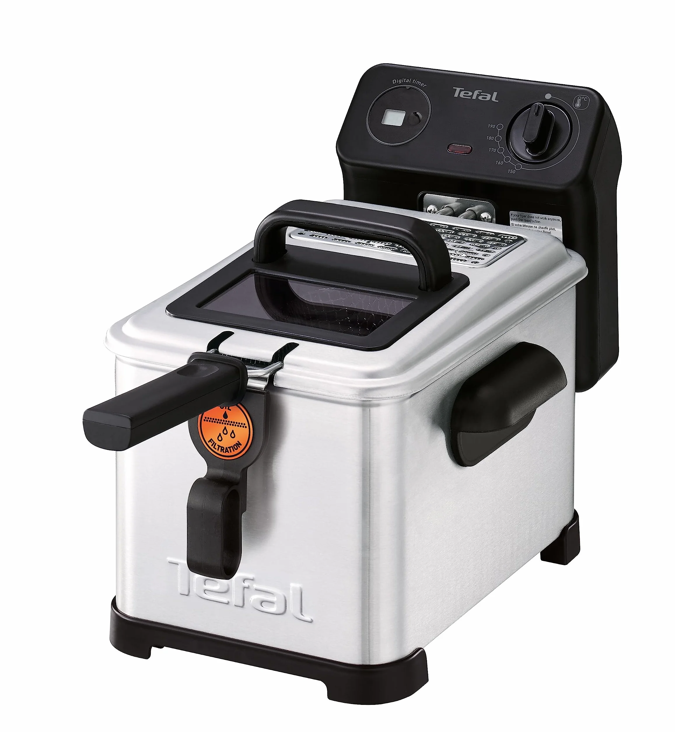Tefal Filtra Pro Premium Eco, Freidora tradicional, 4 L, Digital, Sistema de filtrado, Malla Filtro, Ventana Cristal para ver la cocción, Fácil de usar y de Limpiar, 2400 W, Acero Inoxidable, FR5160