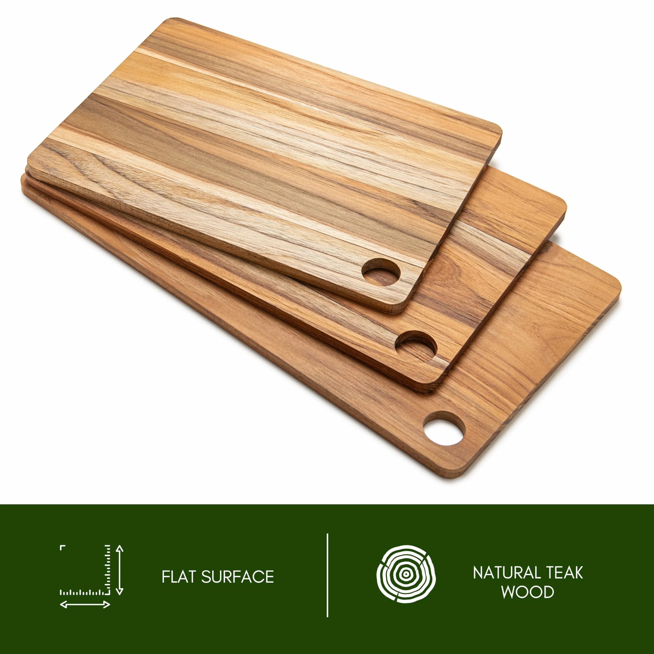 Erreke Set de 3 Tablas Reversibles de Madera de Teca para Cortar Cocina