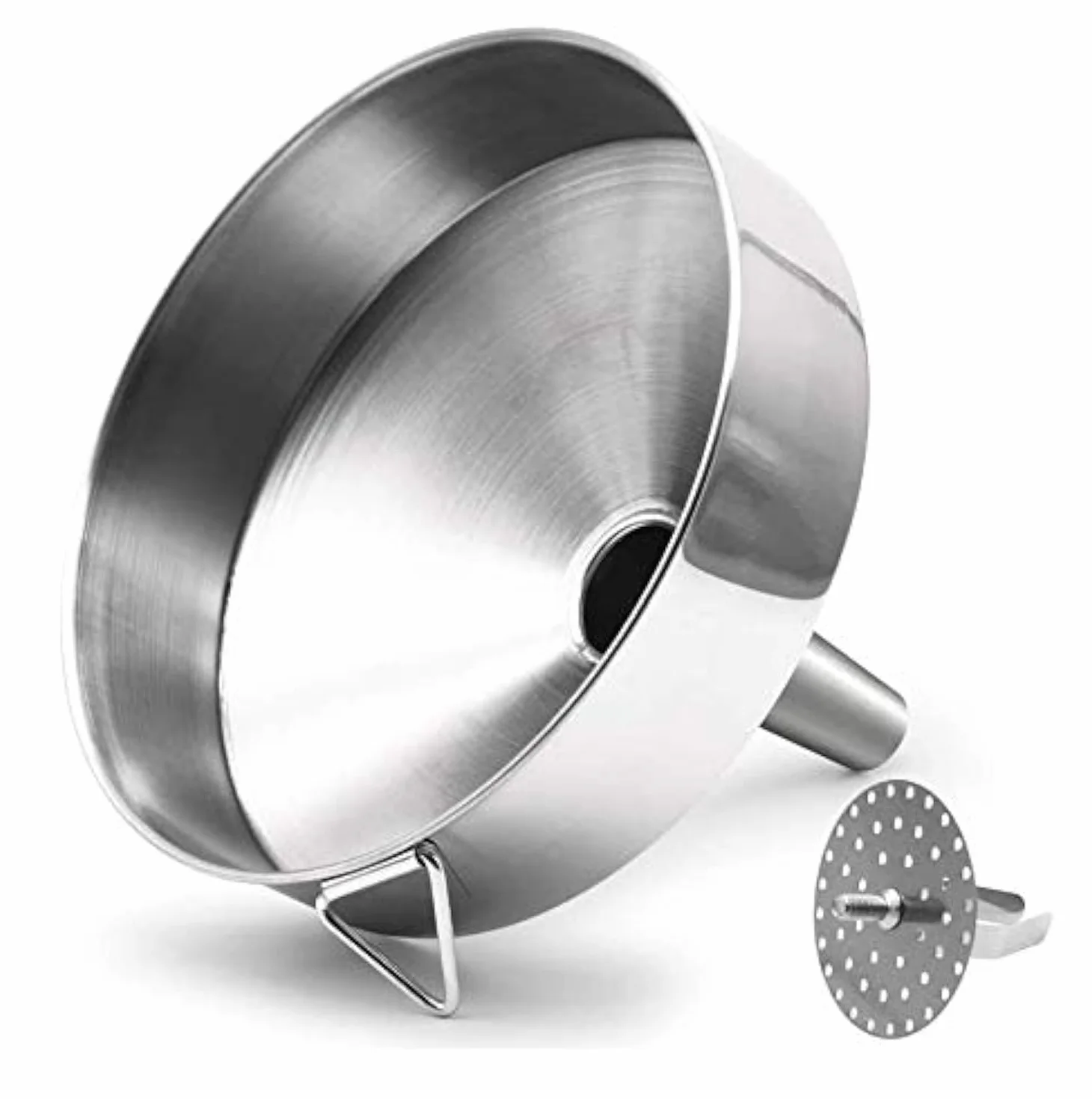 Embudo grande de acero inoxidable con filtro desmontable para cocinar aceite y líquido de transmisión y polvo, embudos de cocina de metal de calidad alimentaria