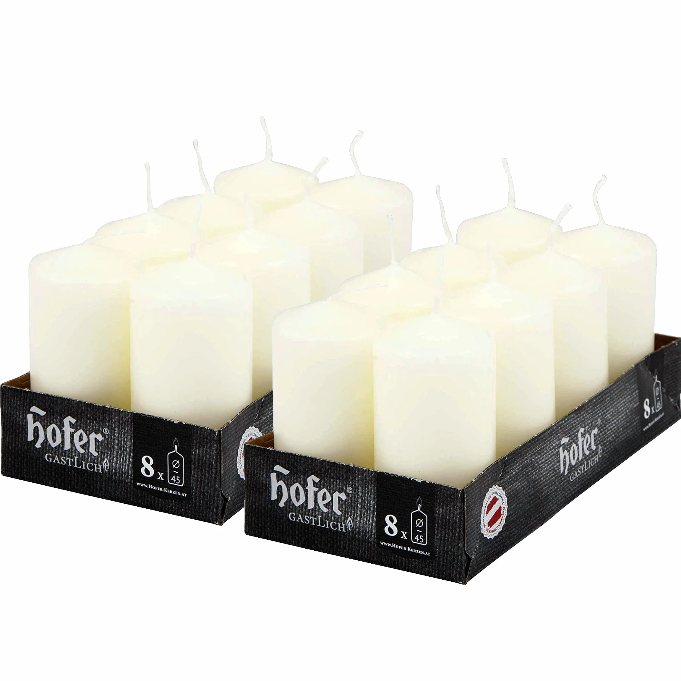 Hofer Velas Pilar Cilíndricas Juego 16 uds 4,5x9 cm Marfil 12 horas Cera antigoteo Sin Olor